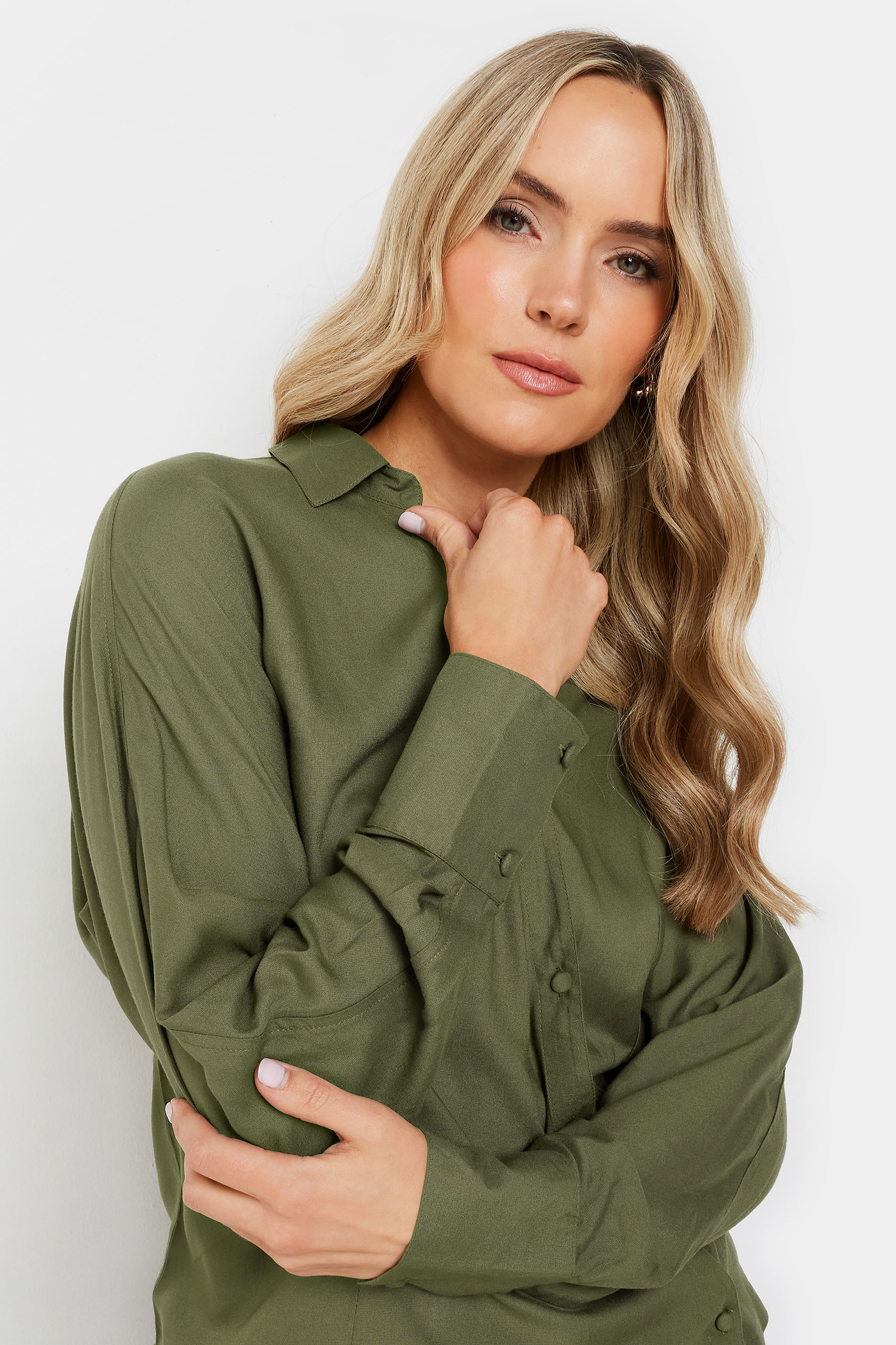 LTS Tall Khaki Green Asymmetric Button Shirt | Long Tall Sally 4
