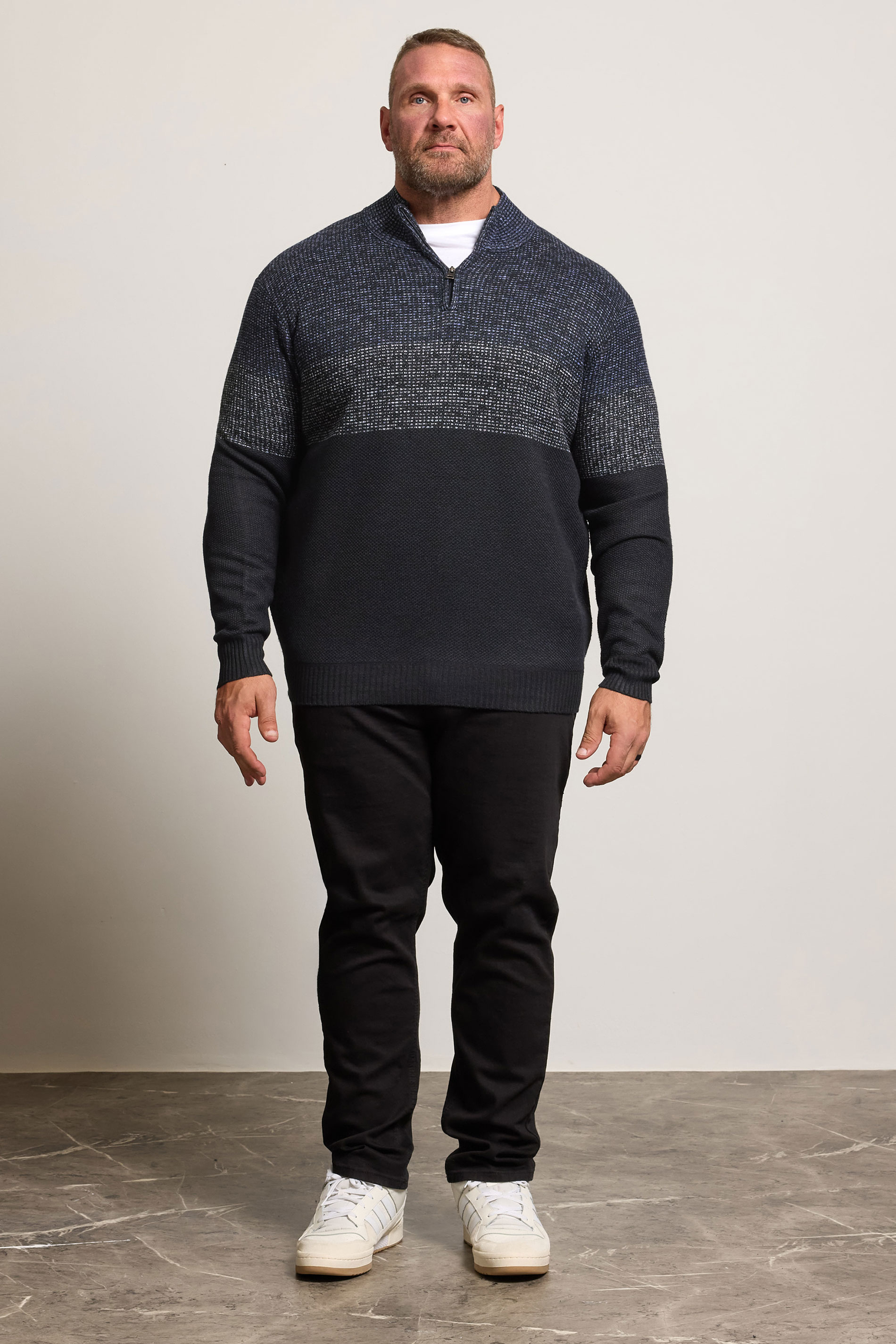 BadRhino Big & Tall Navy Blue Colour Block Quarter Zip Jumper | BadRhino 2