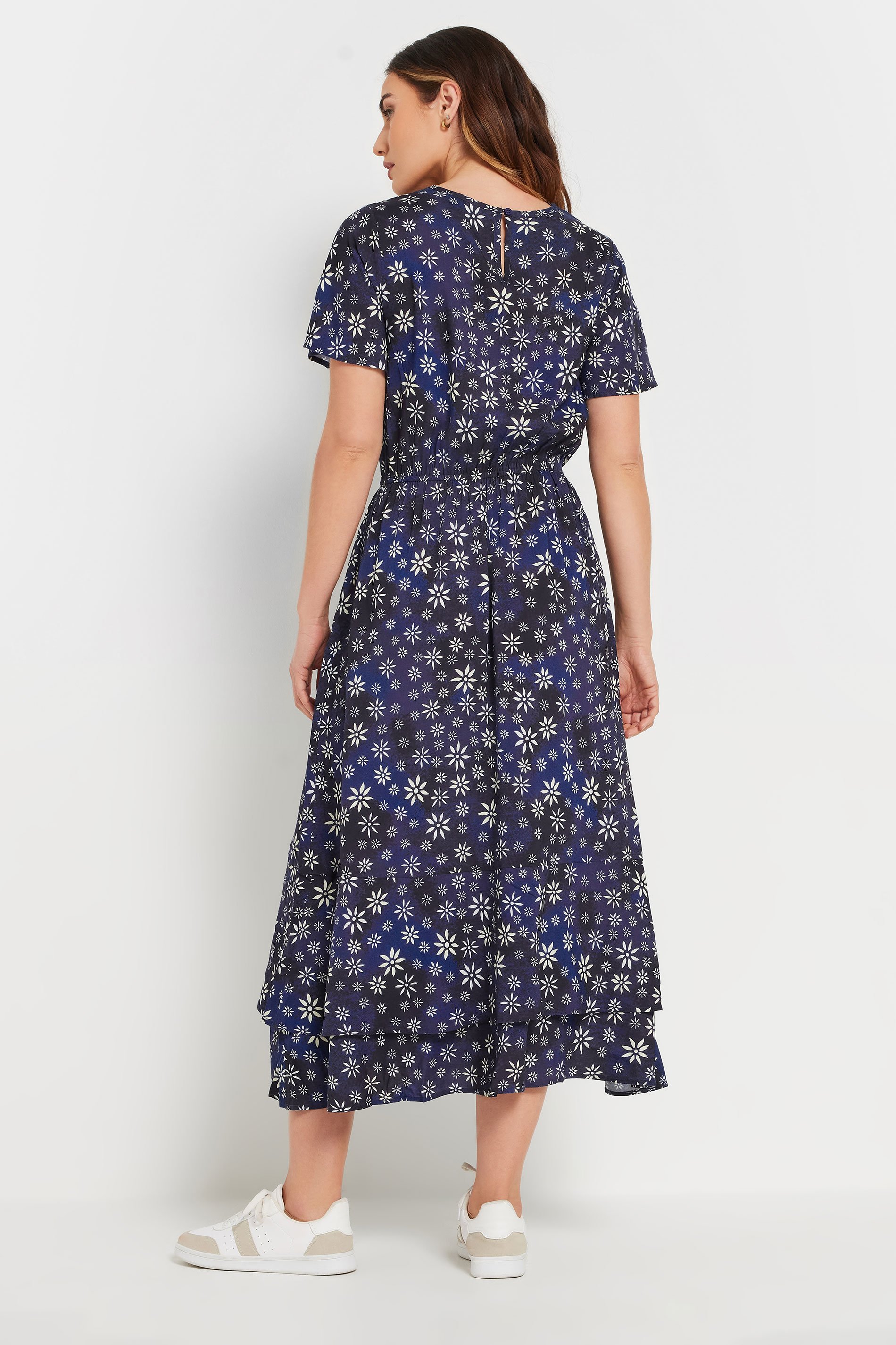 LTS Tall Navy Blue Woven Ditsy Floral Tie Waist Dress | Long Tall Sally 3