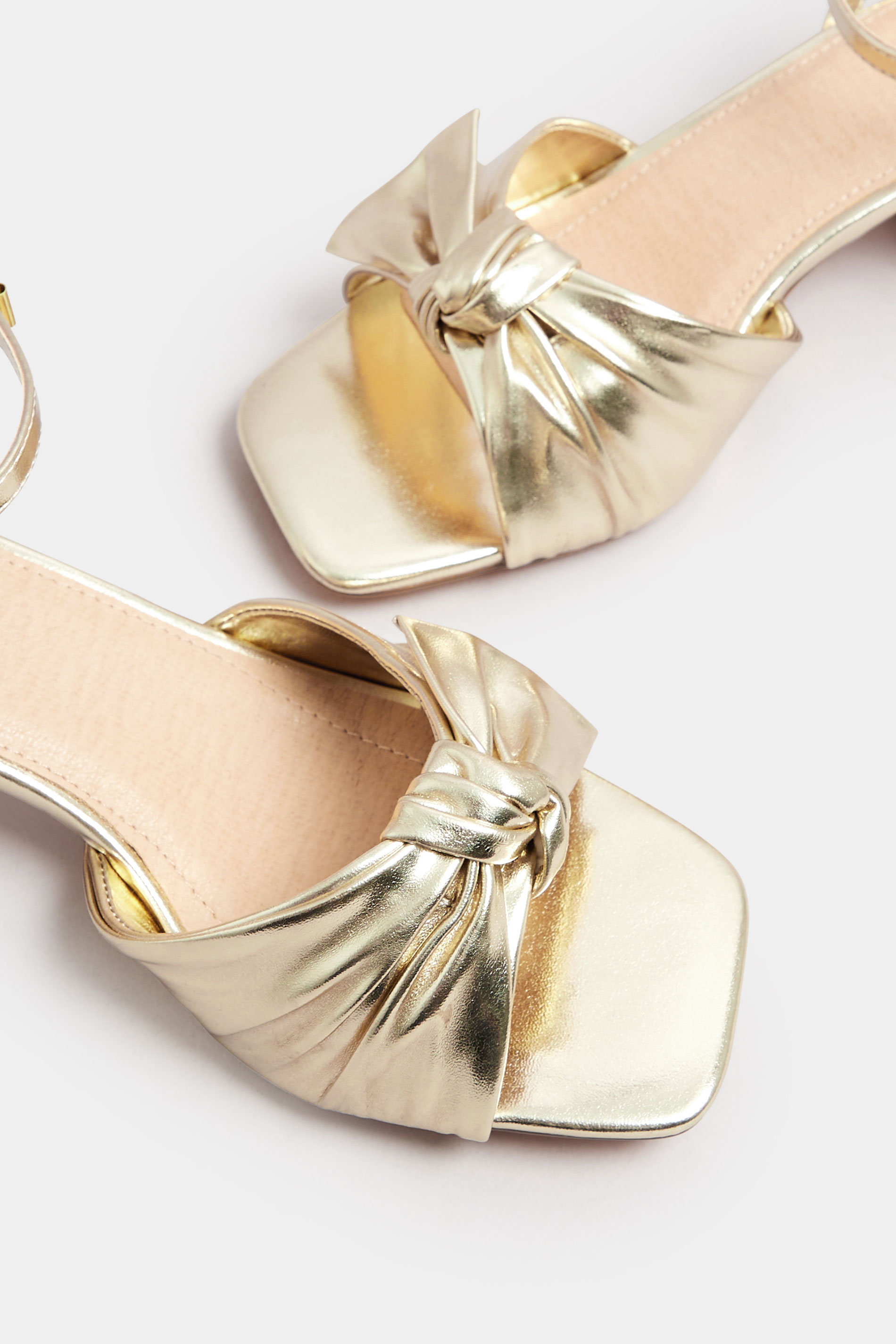 Gold Bow Strap Block Heels In Wide E Fit & Extra Wide EEE Fit | Yours Clothing 5