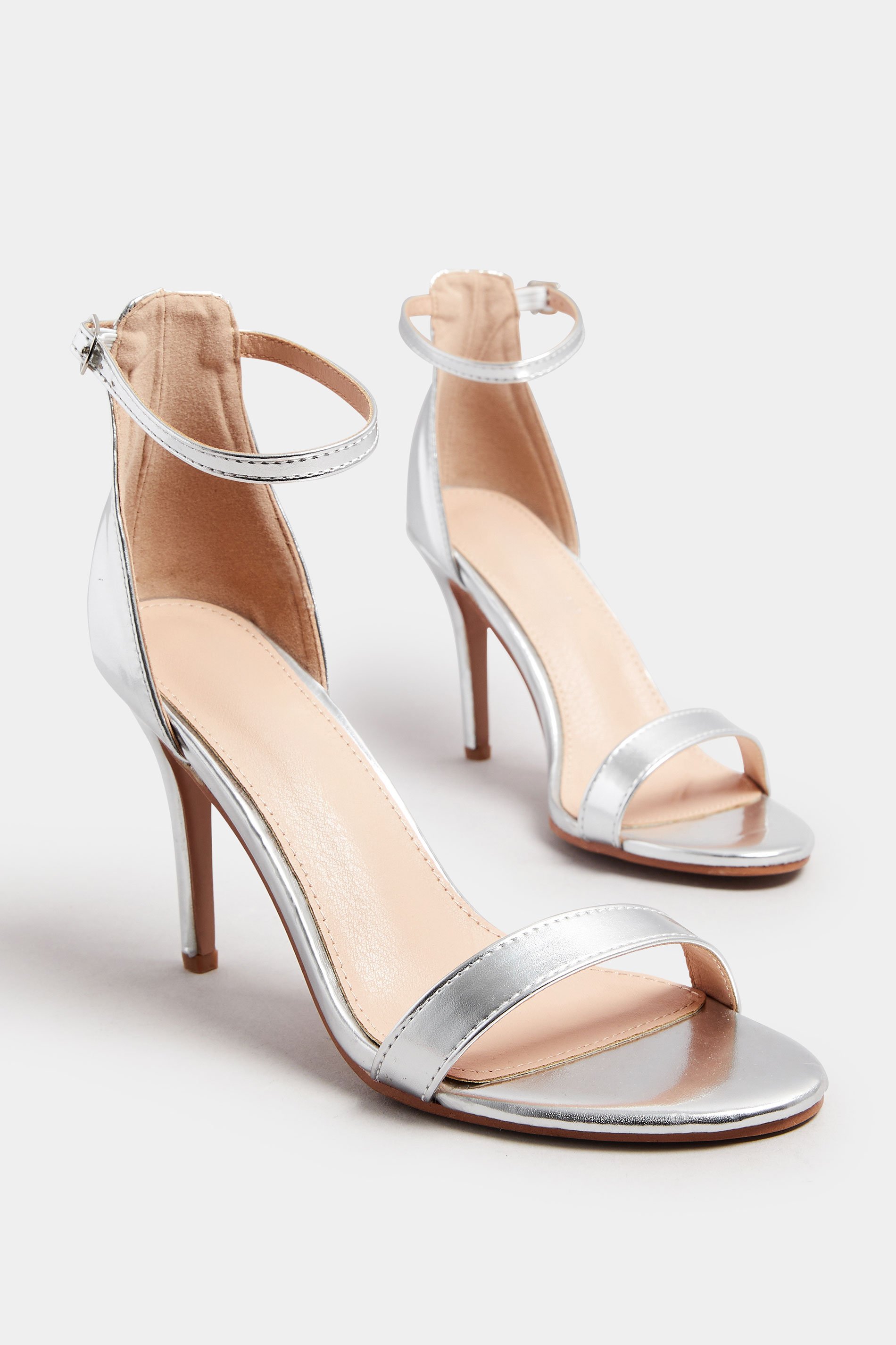 Silver Ankle Strap Heels In Wide E Fit | Yours Clothing 5