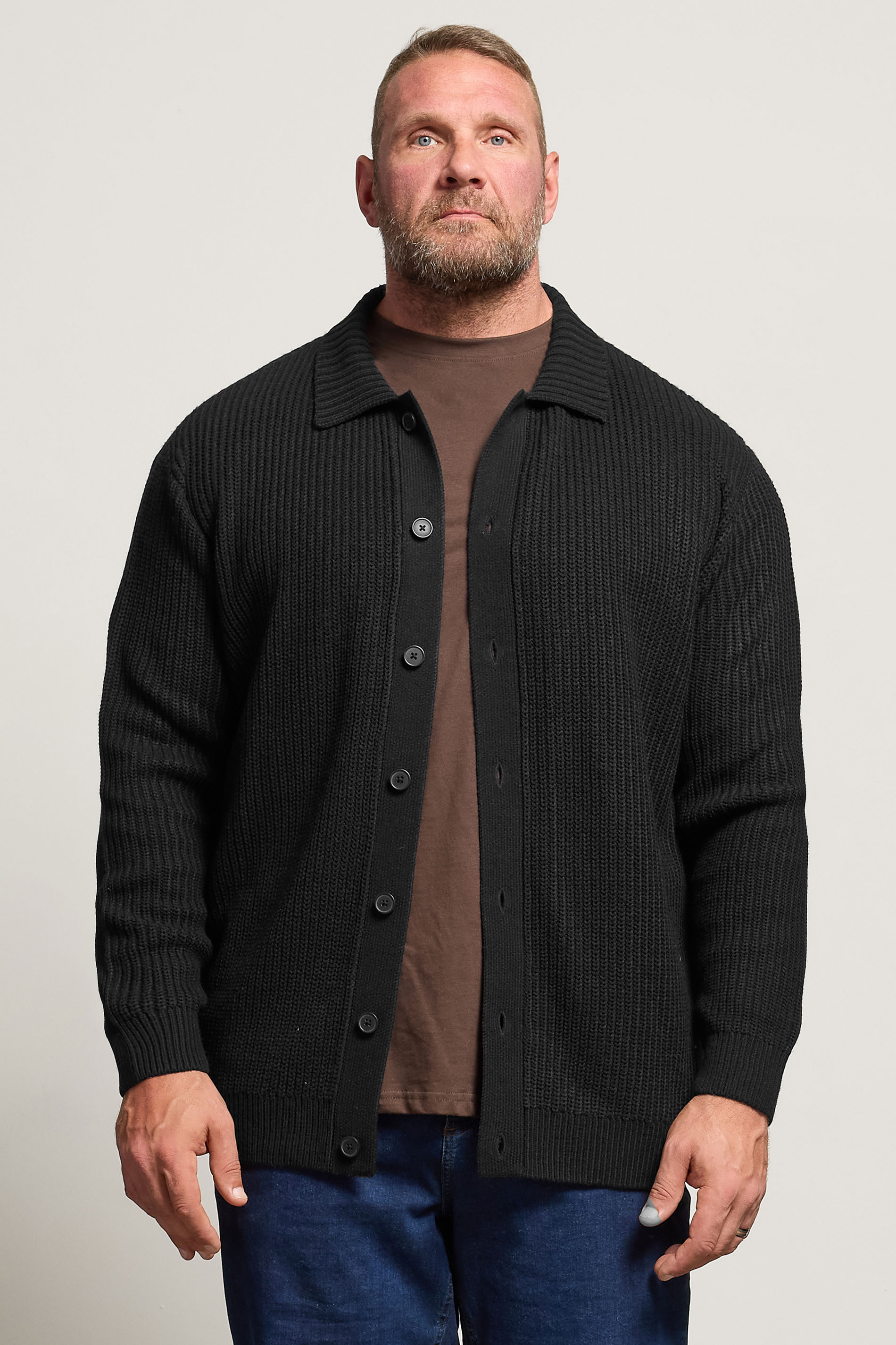 BadRhino Big & Tall Black Long Sleeve Knitted Shirt | BadRhino 2