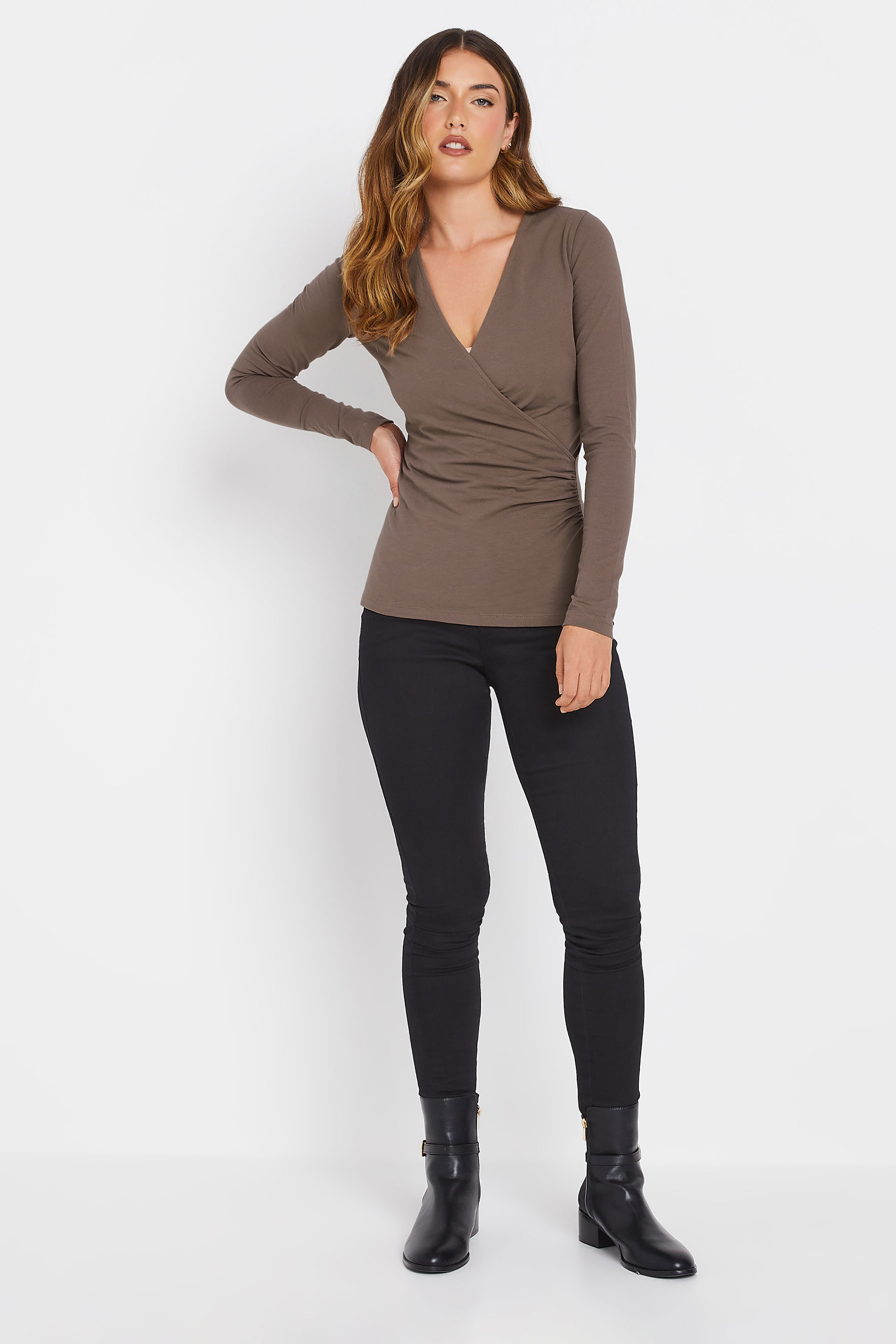 LTS Tall 2 PACK Mocha Brown & Khaki Green Wrap Tops | Long Tall Sally 3