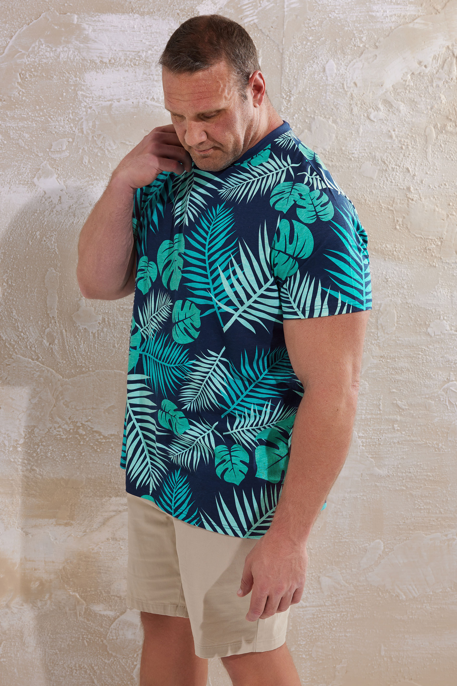 BadRhino Big & Tall Navy Blue Leaf Printed T-Shirt | BadRhino 5