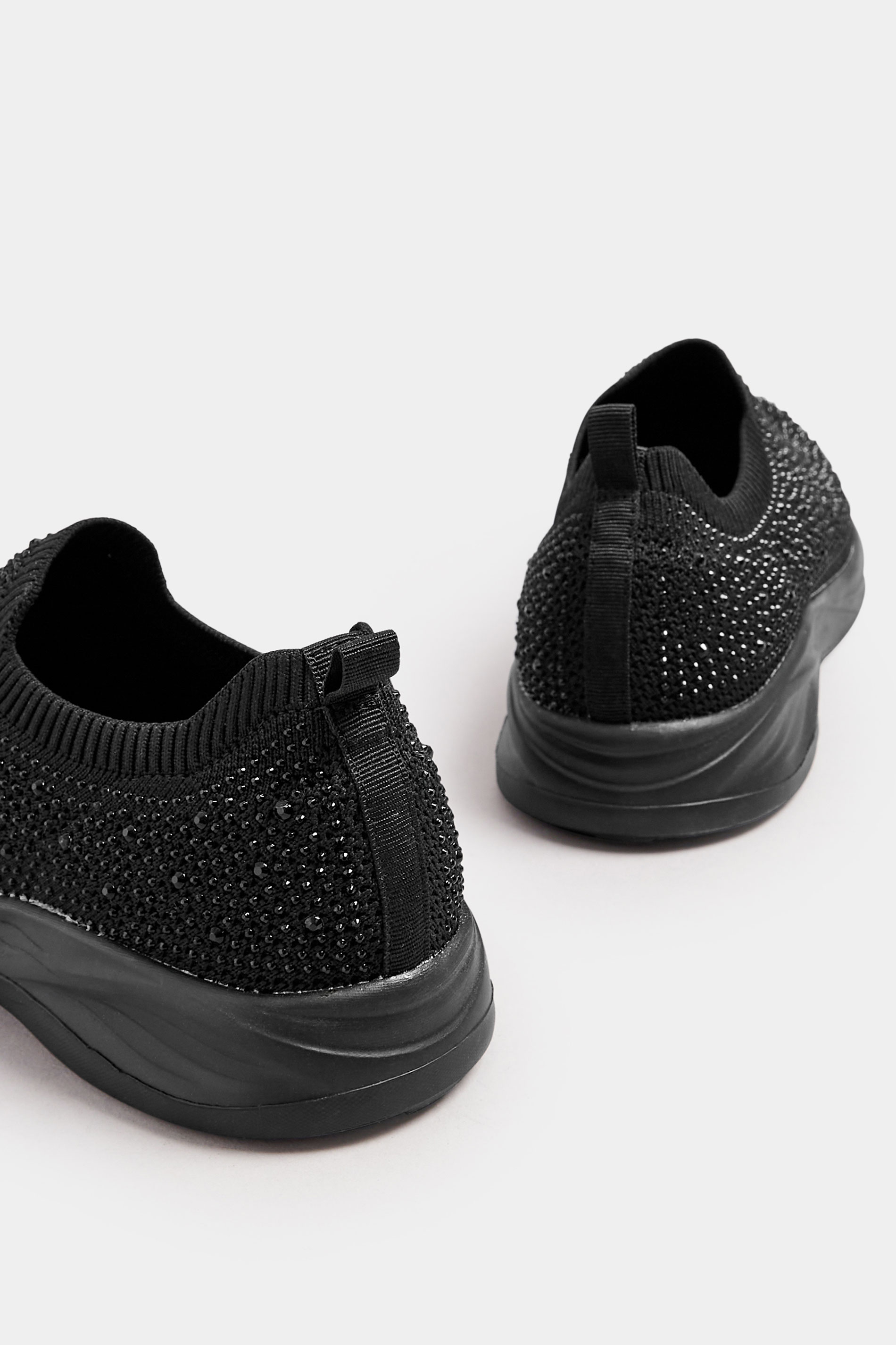 Black Diamante Knitted Slip On Trainers In Extra Wide EEE Fit | Yours Clothing 4