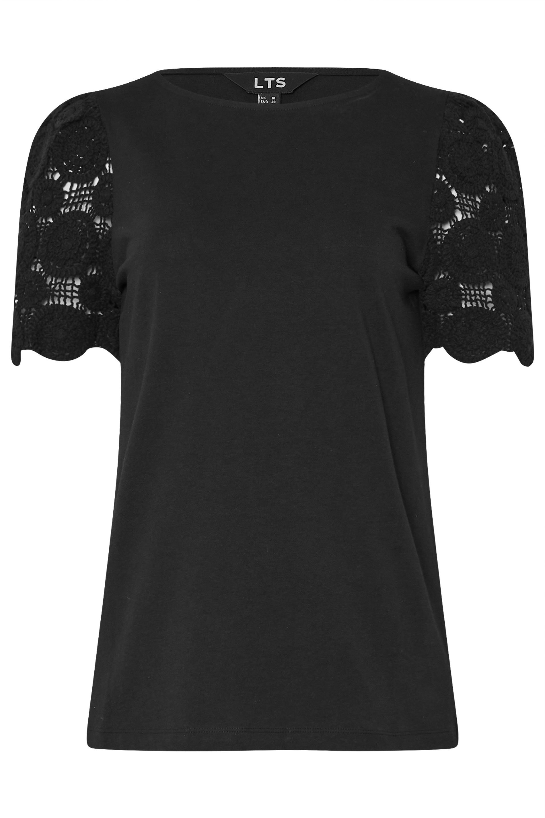 LTS Tall Black Crochet Sleeve T-Shirt | Long Tall Sally 5