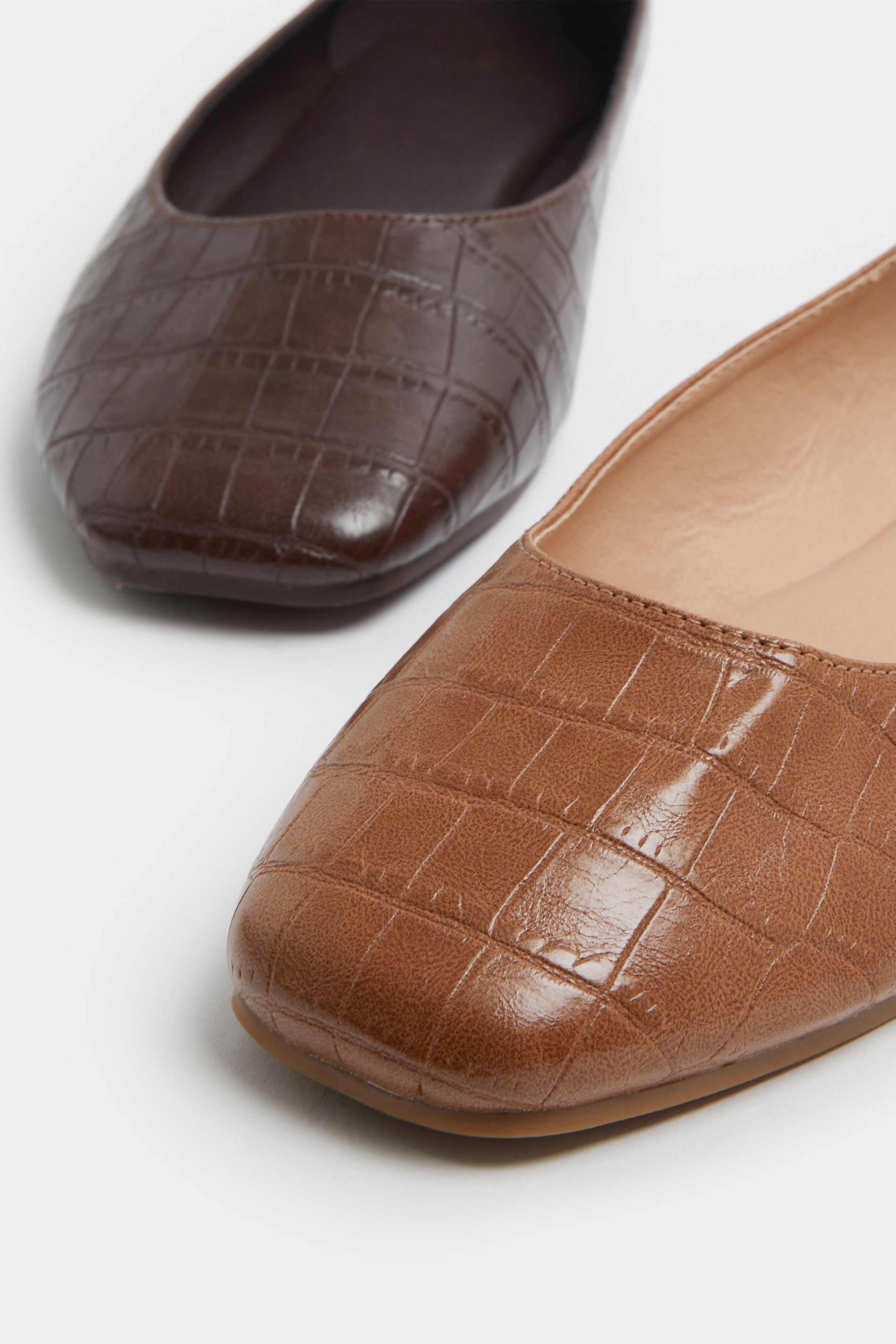 Brown Croc Square Toe Ballet Pumps In Wide E Fit | Yours Clothing 6