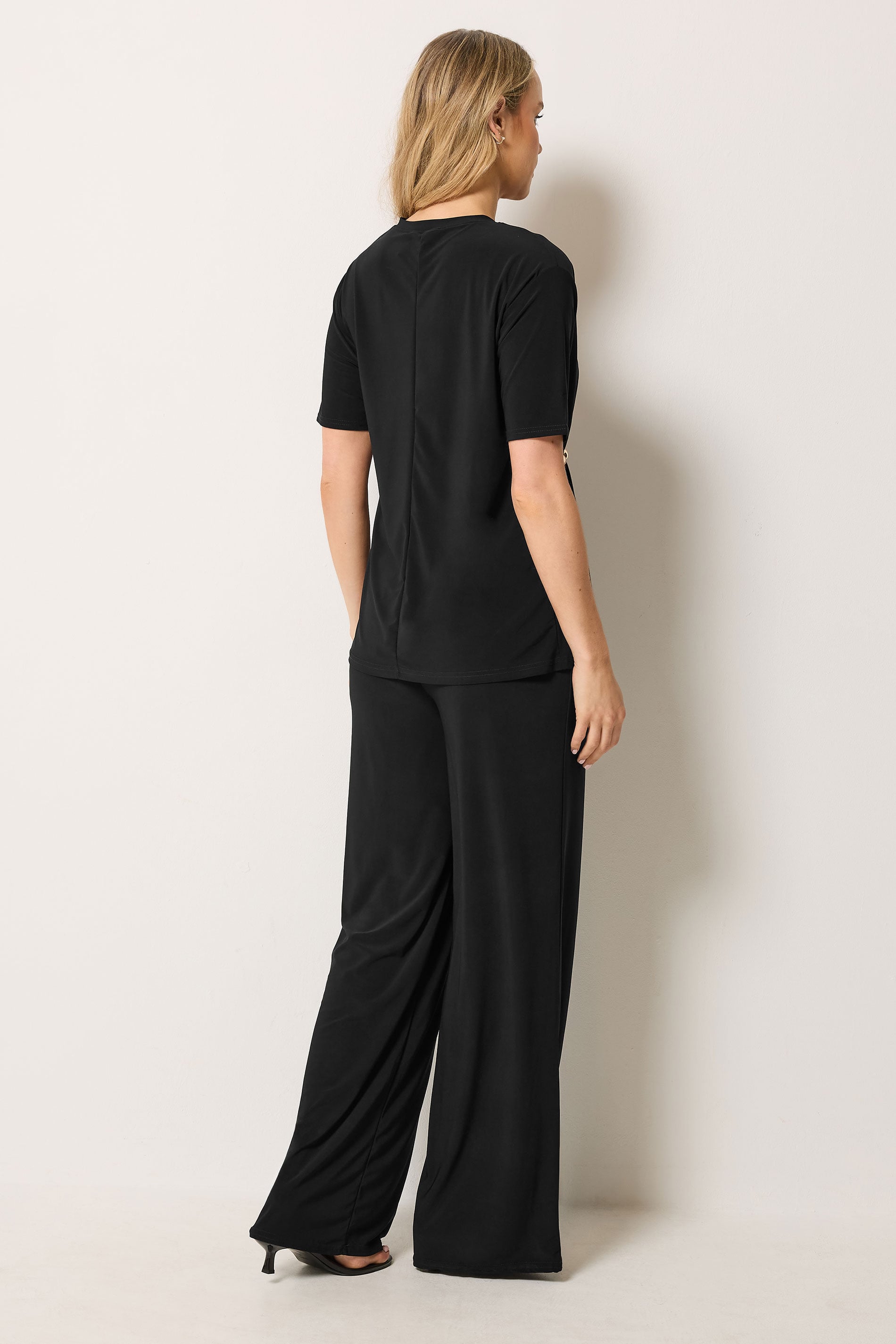 LTS Tall Women's Set Black Oversized T-Shirt & Wide Leg Trousers | Long Tall Sally 1