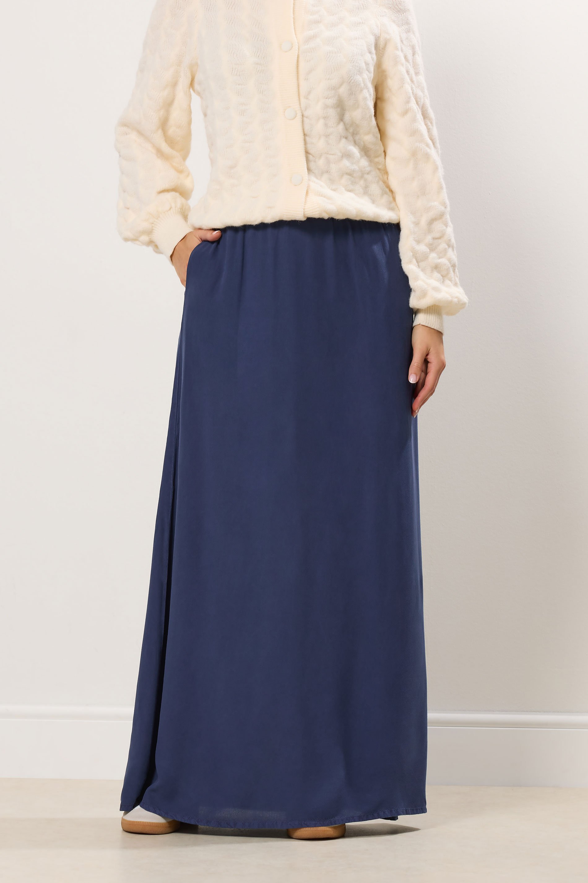 LTS Tall Navy Blue Acid Wash Side Split Maxi Skirt | Long Tall Sally 2