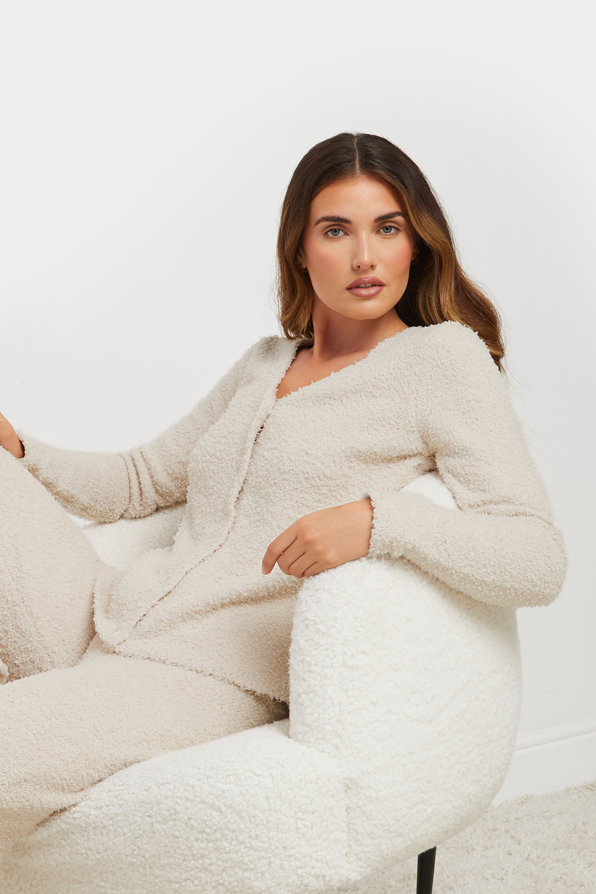 LTS Tall Cream Fluffy Fleece Cardigan | Long Tall Sally 1