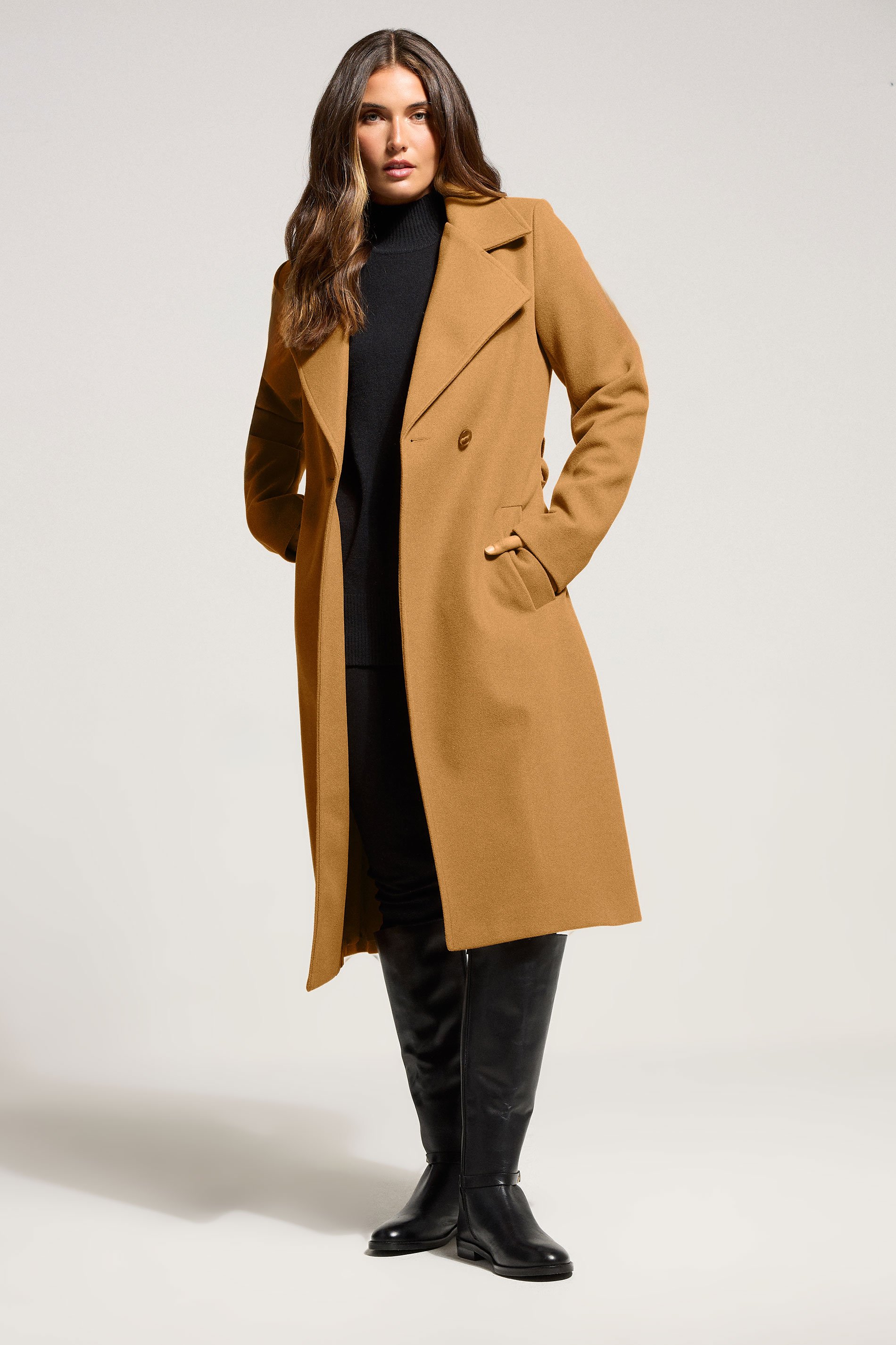 LTS Tall Beige Brown Formal Wrap Belted Midi Coat | Long Tall Sally 2