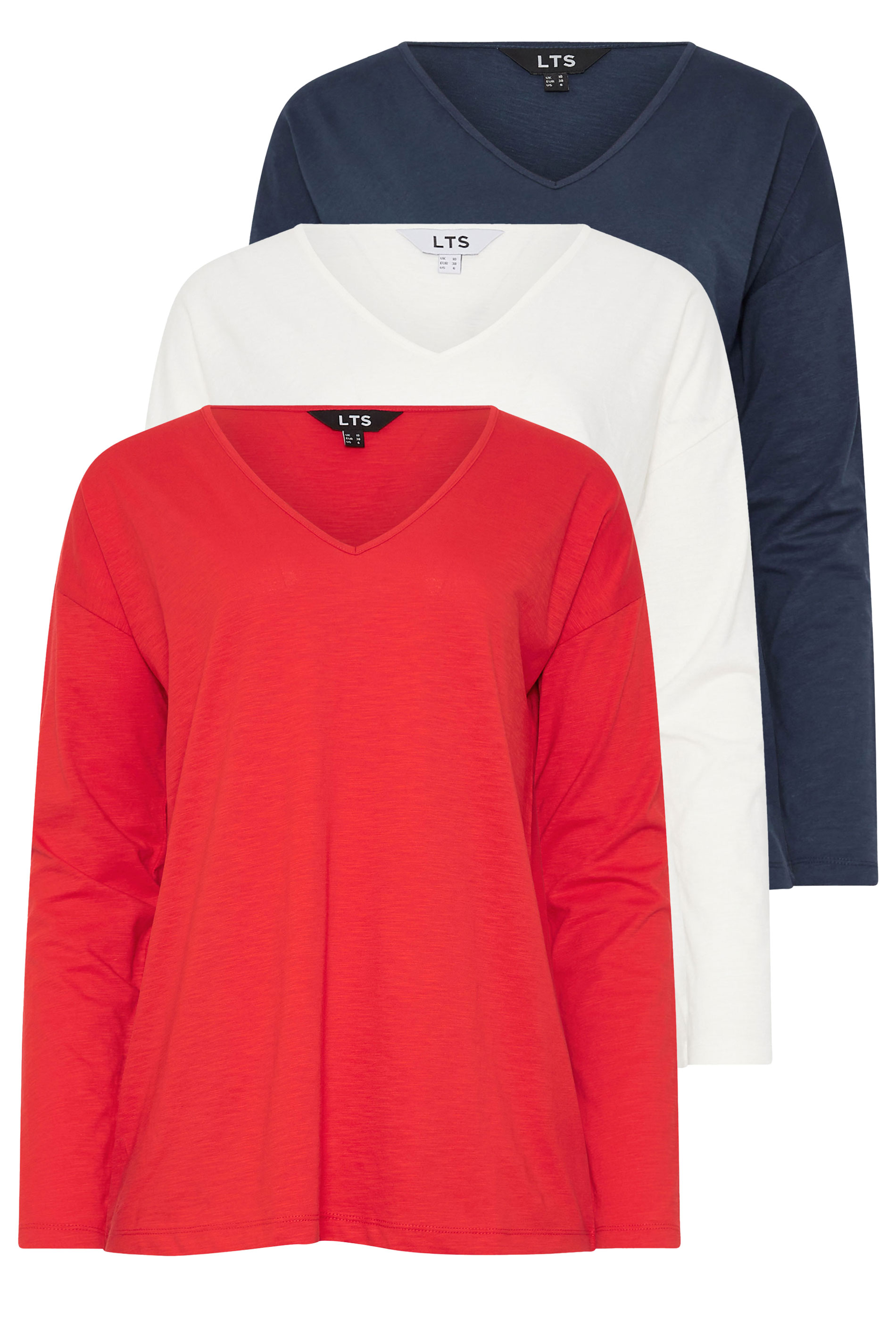 LTS Tall 3 PACK Red, Navy Blue & White V-Neck T-Shirts | Long Tall Sally 8