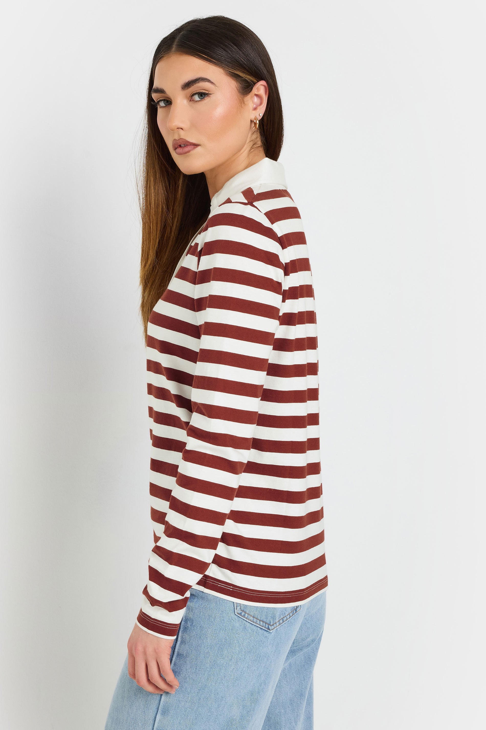 LTS Tall Burgundy Red Stripe Placket Polo Top | Long Tall Sally 4