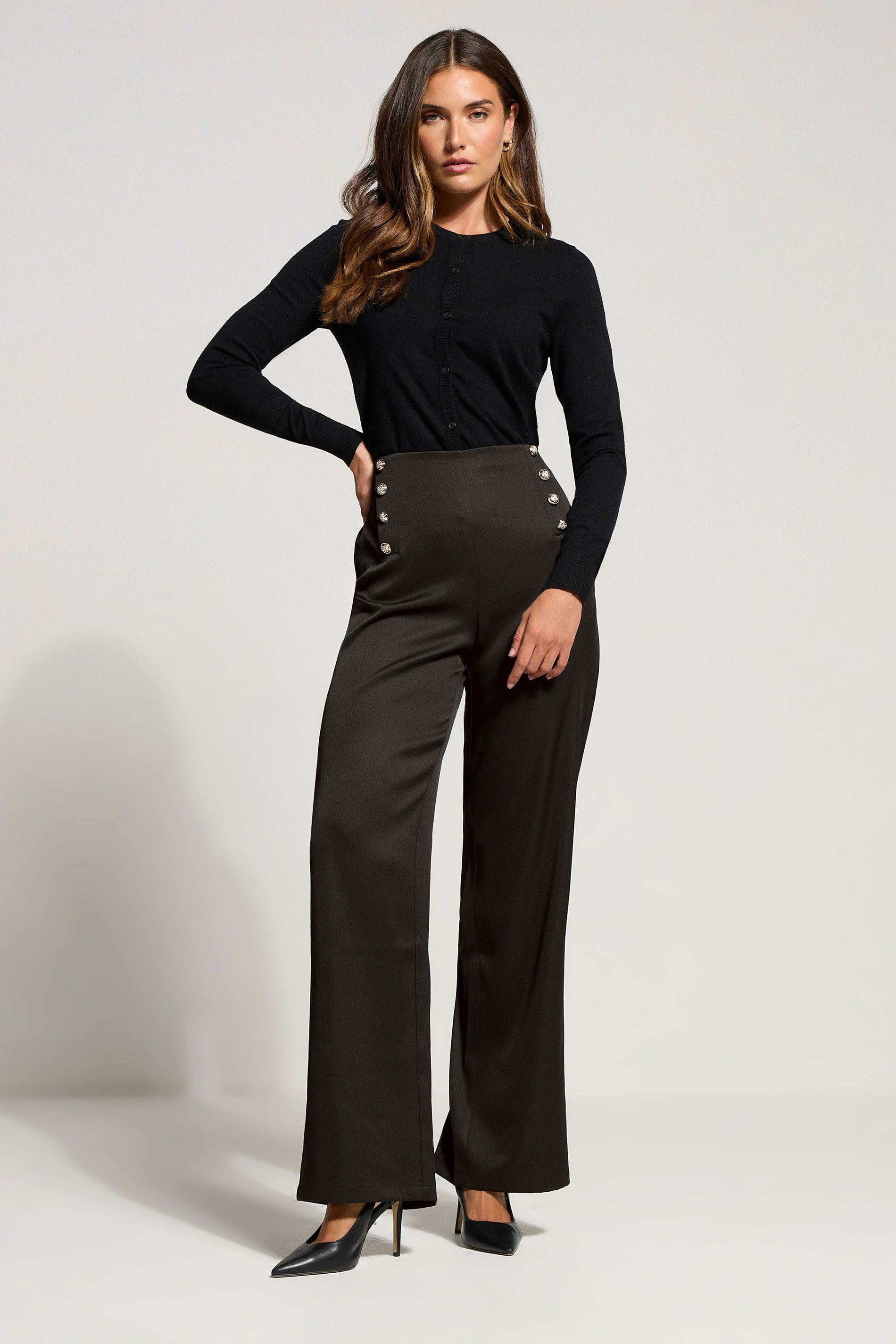 LTS Tall Black Military Button Detail Trousers | Long Tall Sally 1