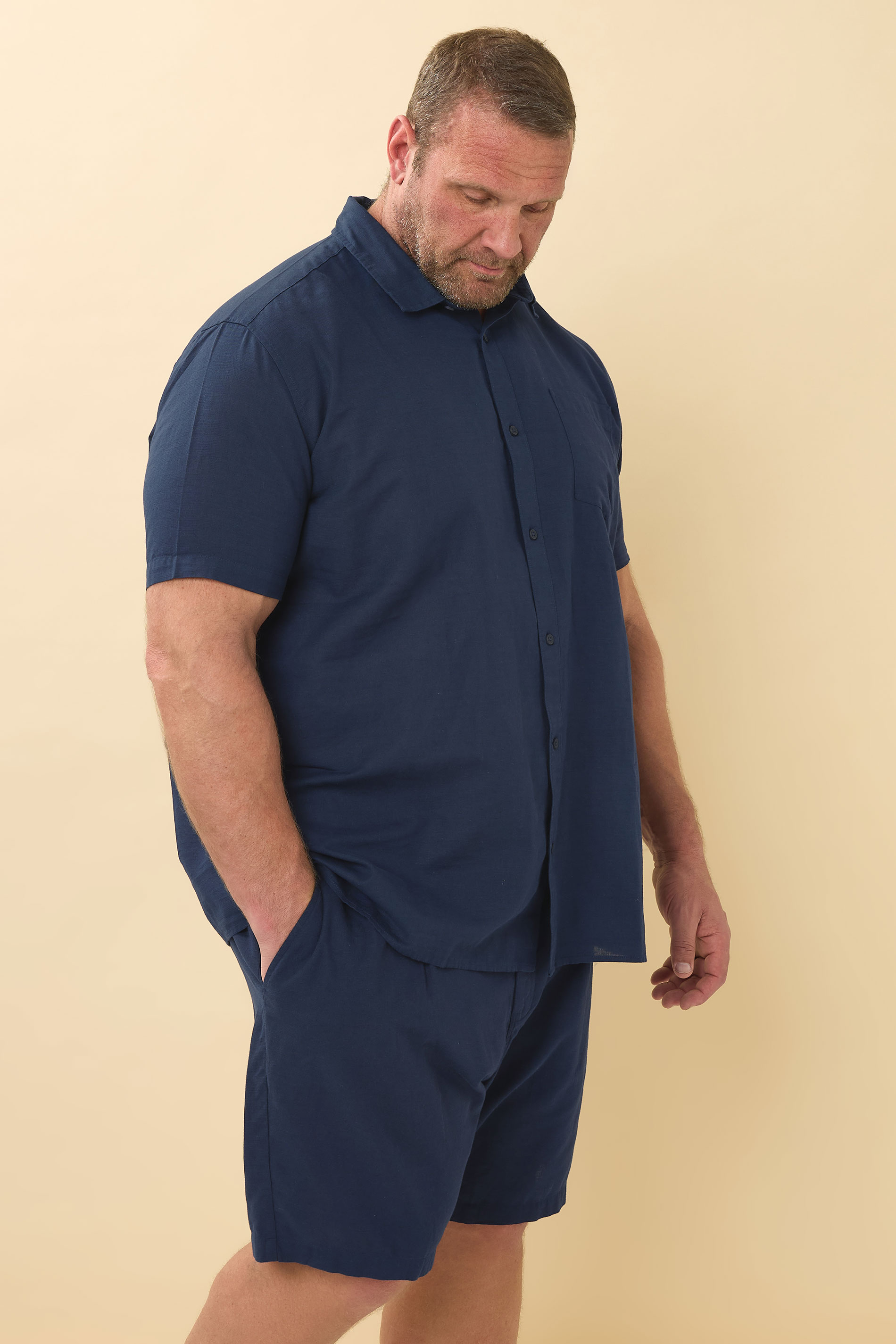 BadRhino Big & Tall Navy Blue Cotton Linen Mix Shorts | BadRhino 5