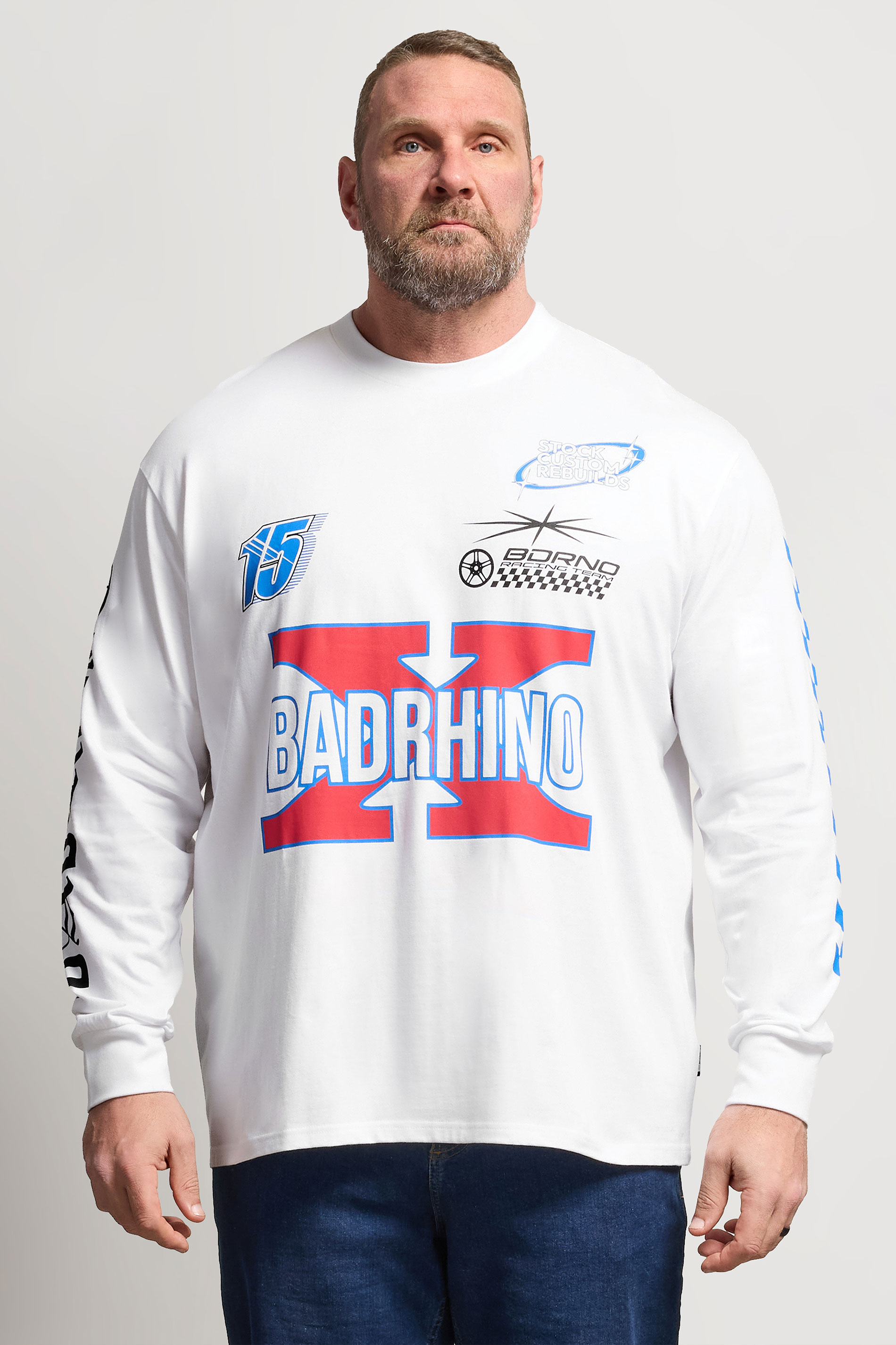 BadRhino Big & Tall White Long Sleeve Racing Graphic T-shirt | BadRhino 3