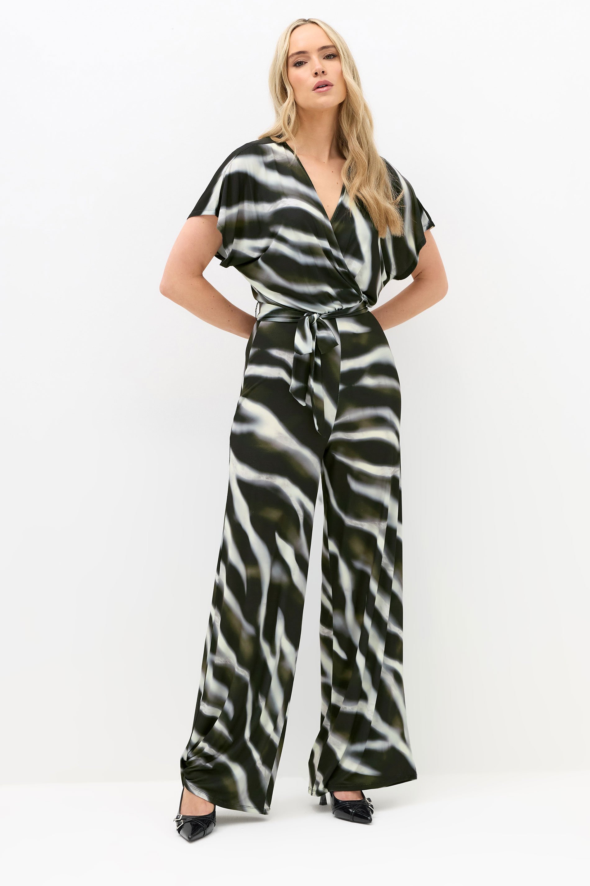 LTS Tall Black Abstract Wrap Jumpsuit | Long Tall Sally 1