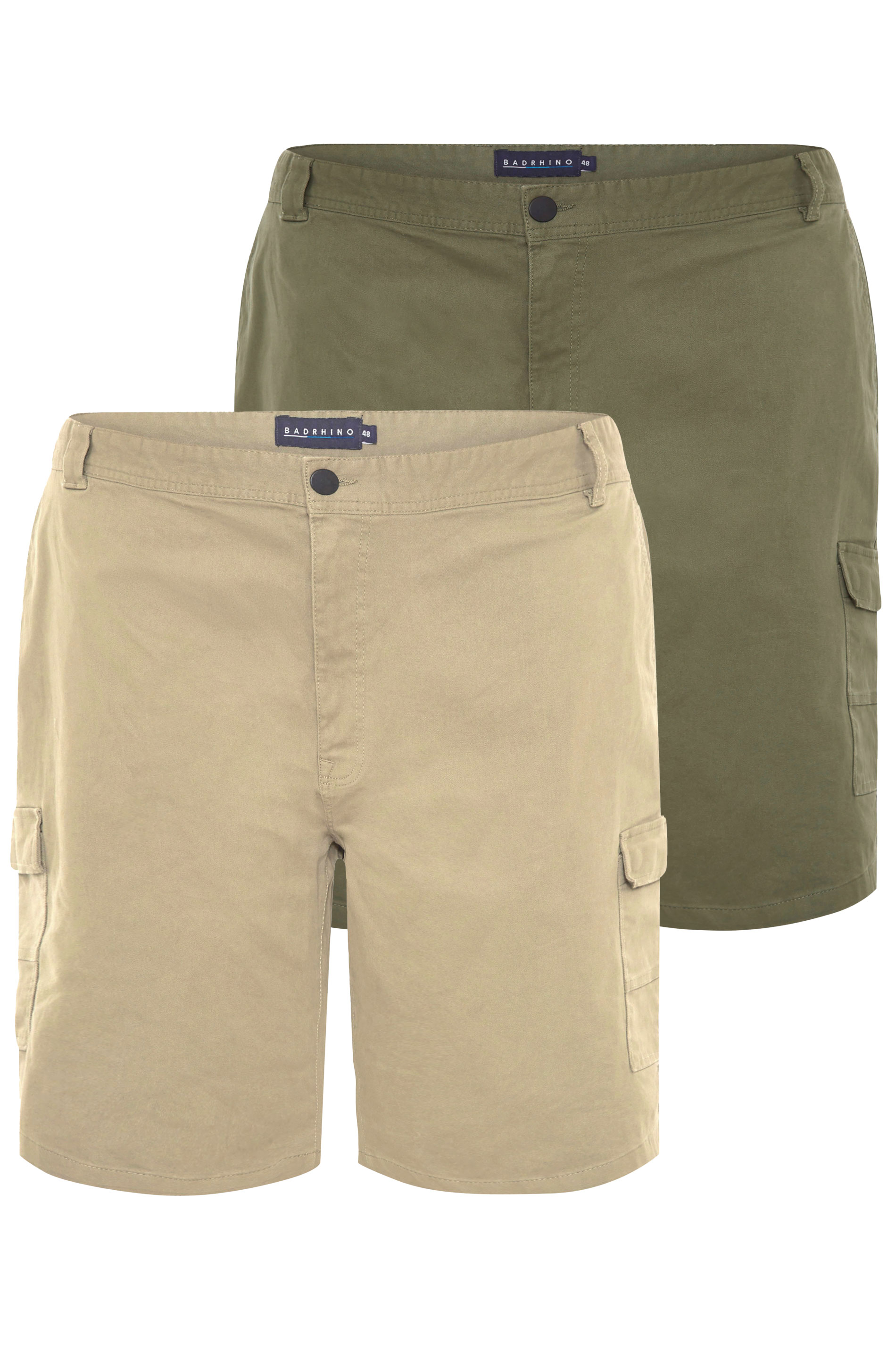 BadRhino Big & Tall 2 PACK Stone Brown & Khaki Green Stretch Cargo Shorts | BadRhino 6