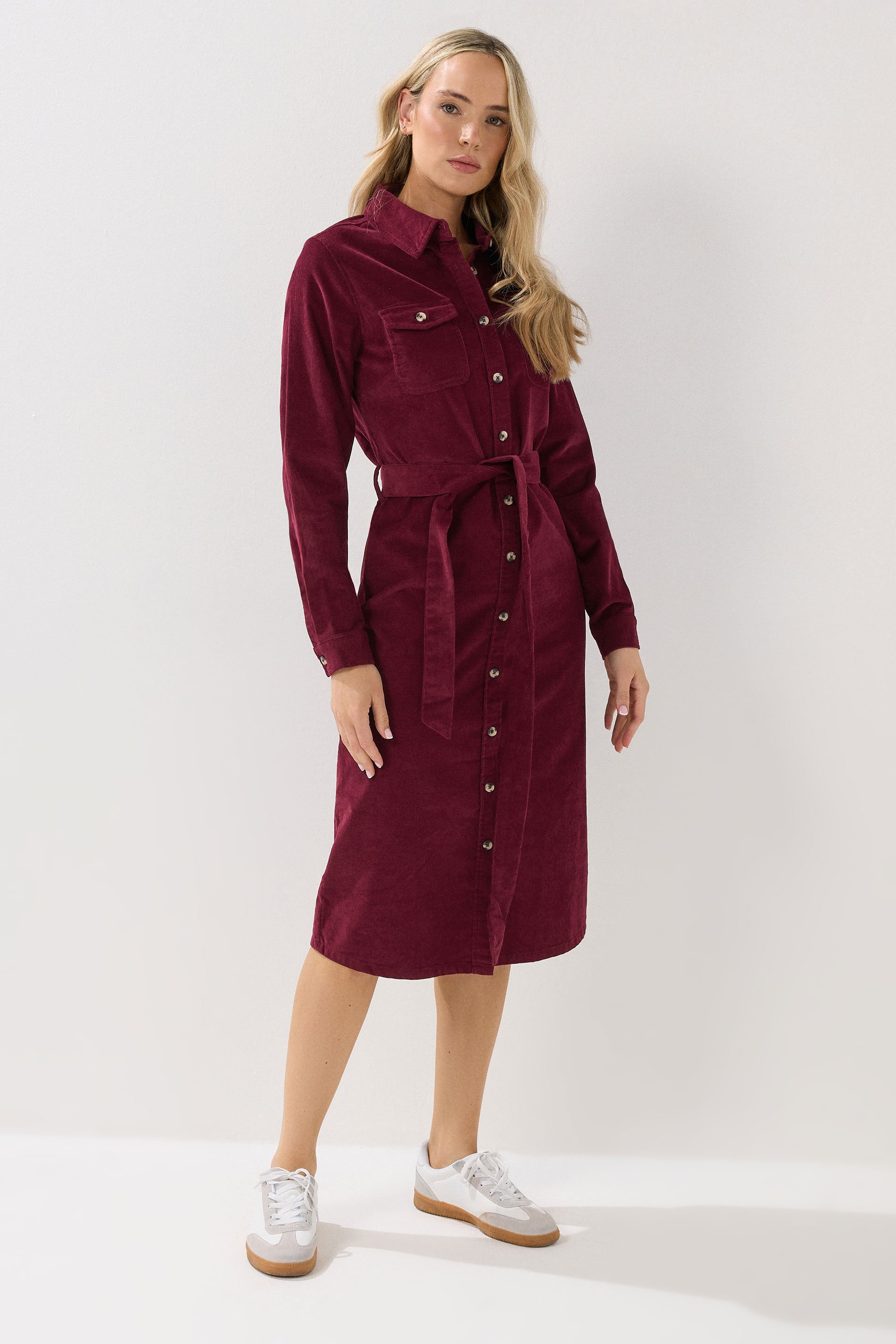 LTS Tall Berry Red Cord Shirt Dress | Long Tall Sally 1