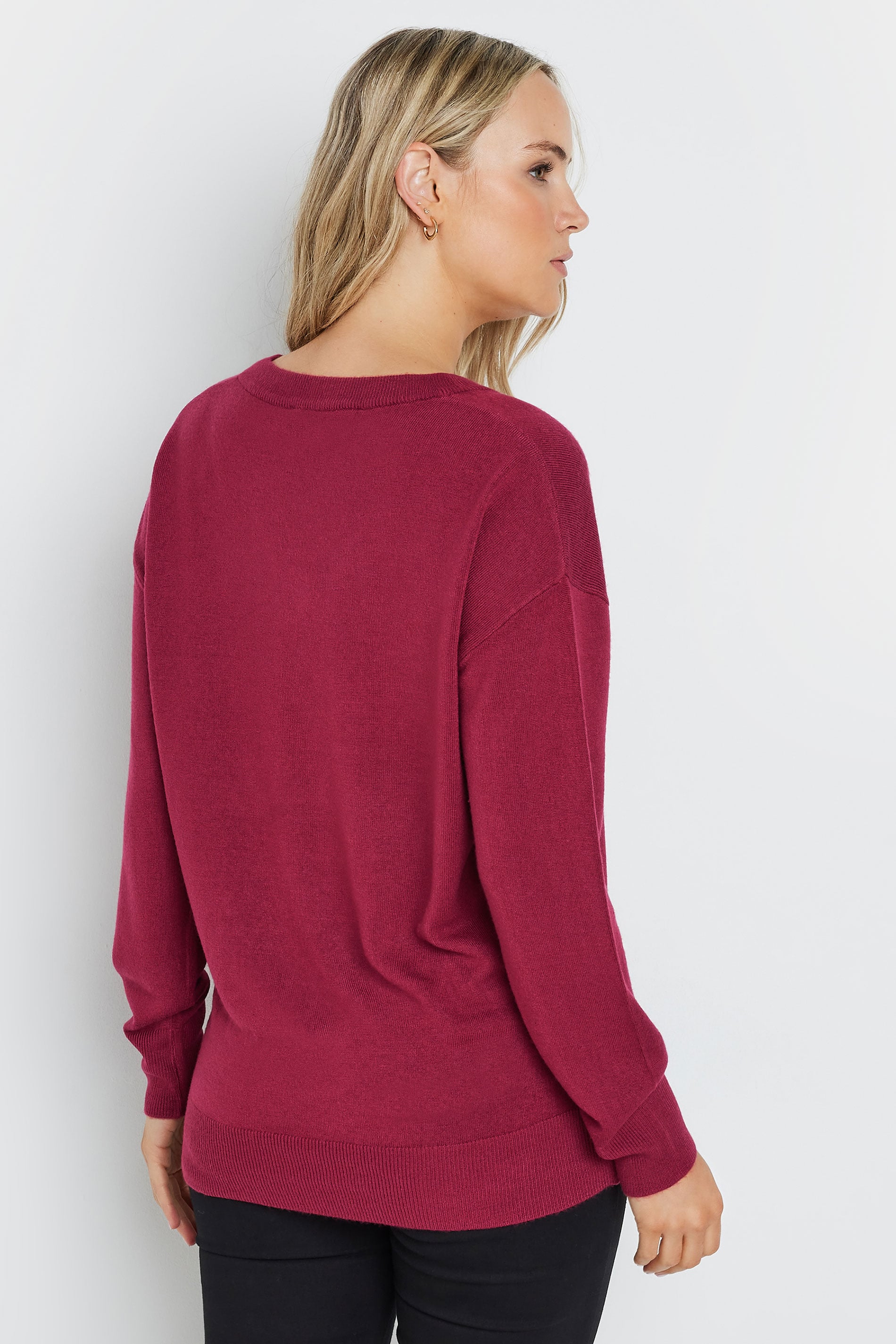 LTS Tall Red Long Sleeve V-Neck Jumper | Long Tall Sally 2