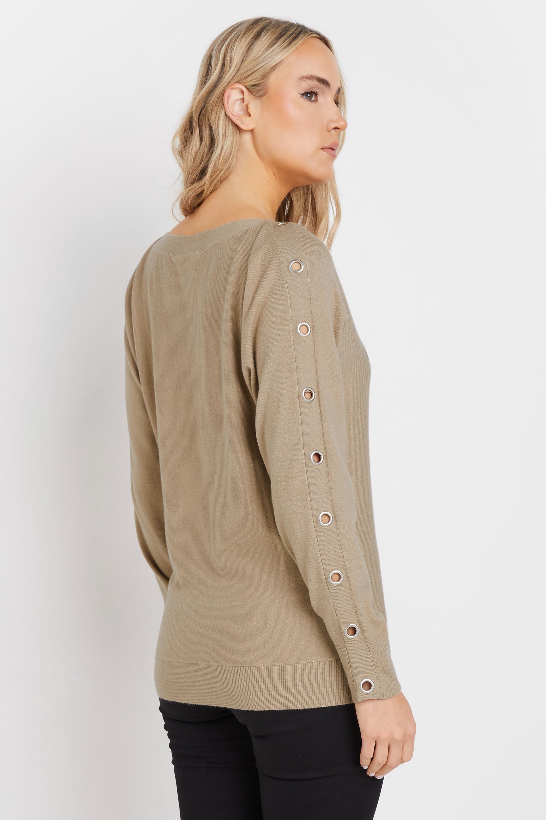 LTS Tall Women's Beige Brown Eyelet Sleeve Jumper | Long Tall Sally 3