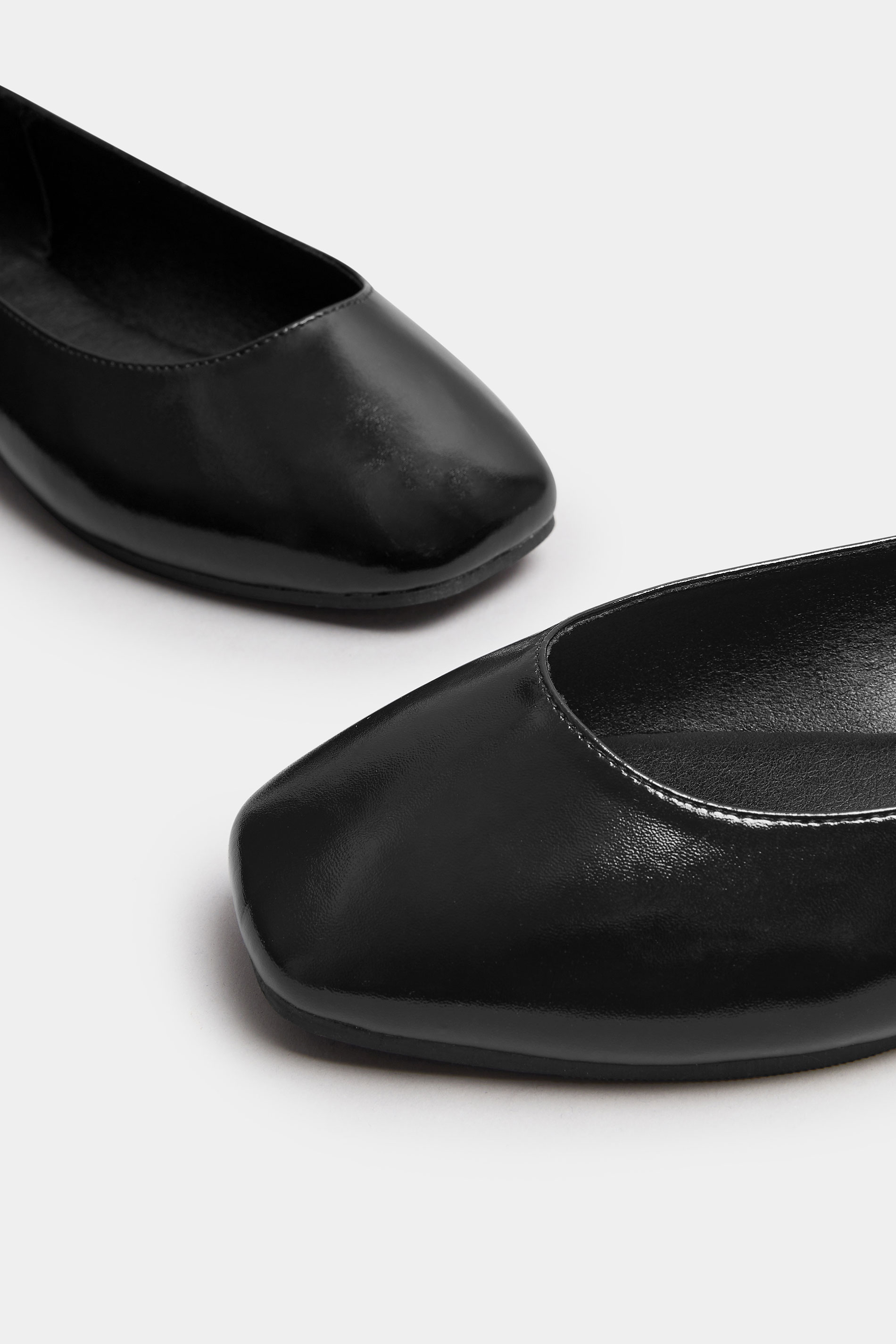 Black Faux Leather Square Toe Ballet Pumps In Extra Wide EEE Fit | Yours Clothing 4