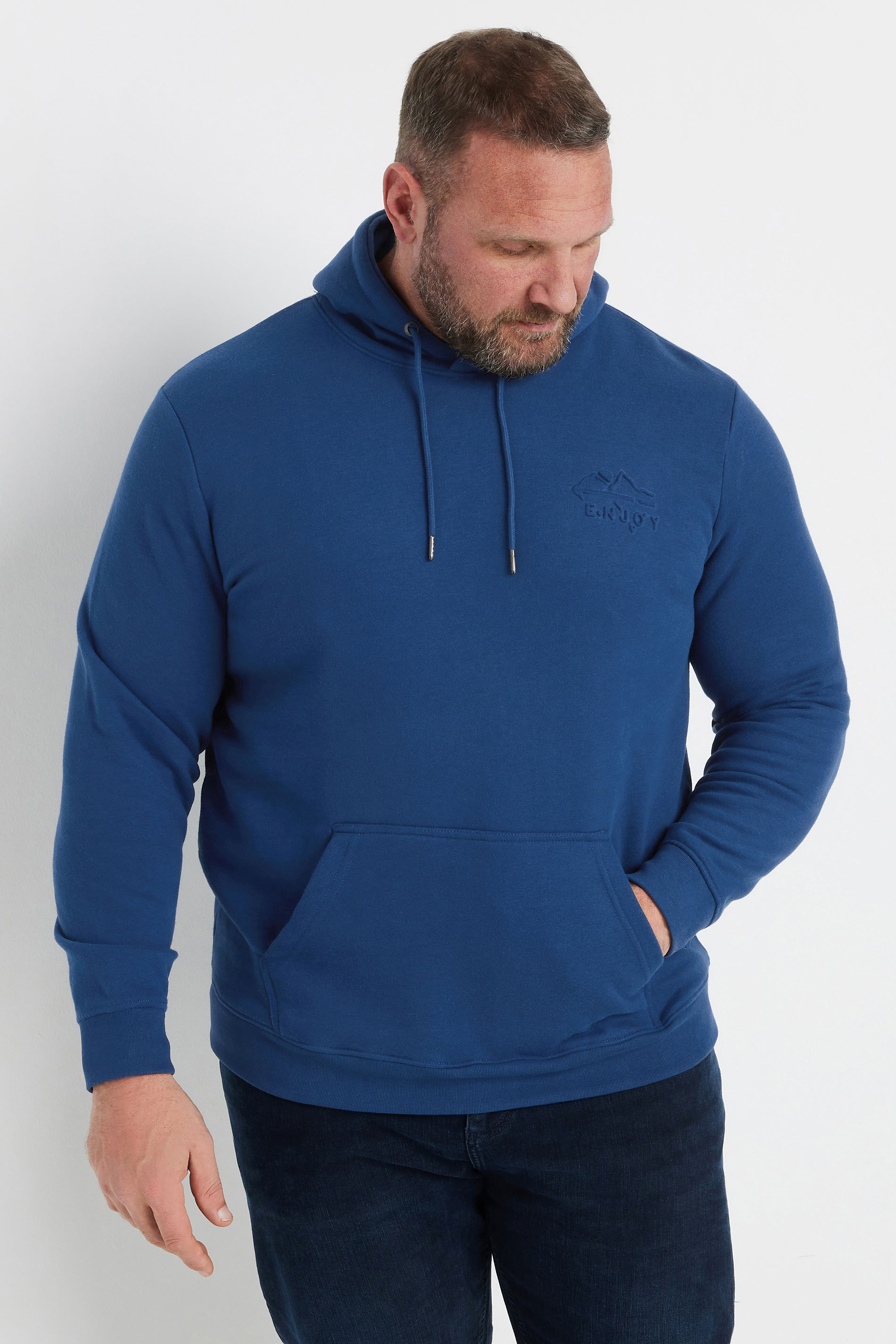 BLEND Big & Tall Navy Blue Embossed Hoodie | BadRhino 1