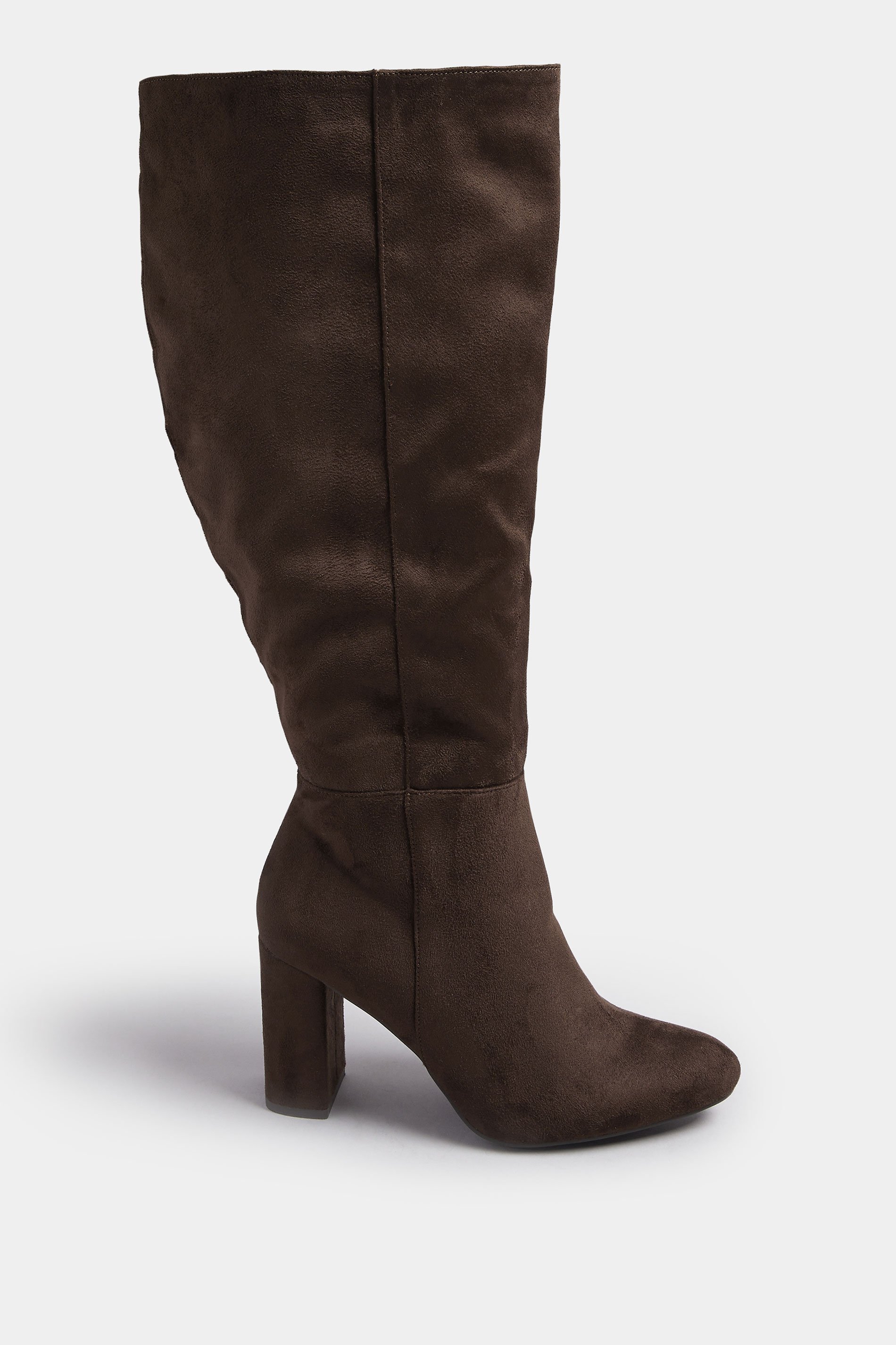 Chocolate Brown Faux Suede Heeled Knee High Boot In Extra Wide EEE Fit | Yours Clothing 5