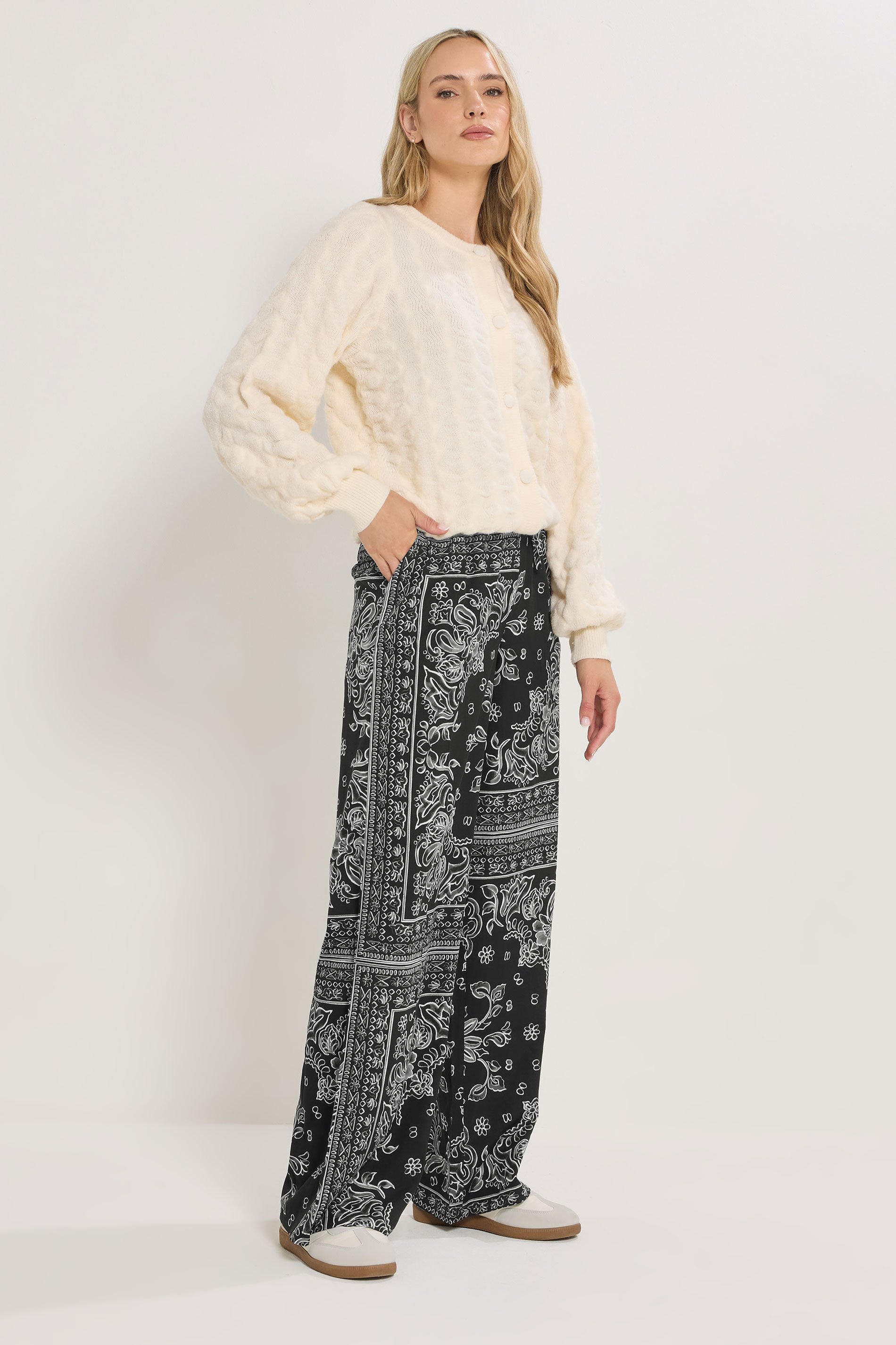 LTS Tall Black Paisley Wide Leg Trousers | Long Tall Sally 1