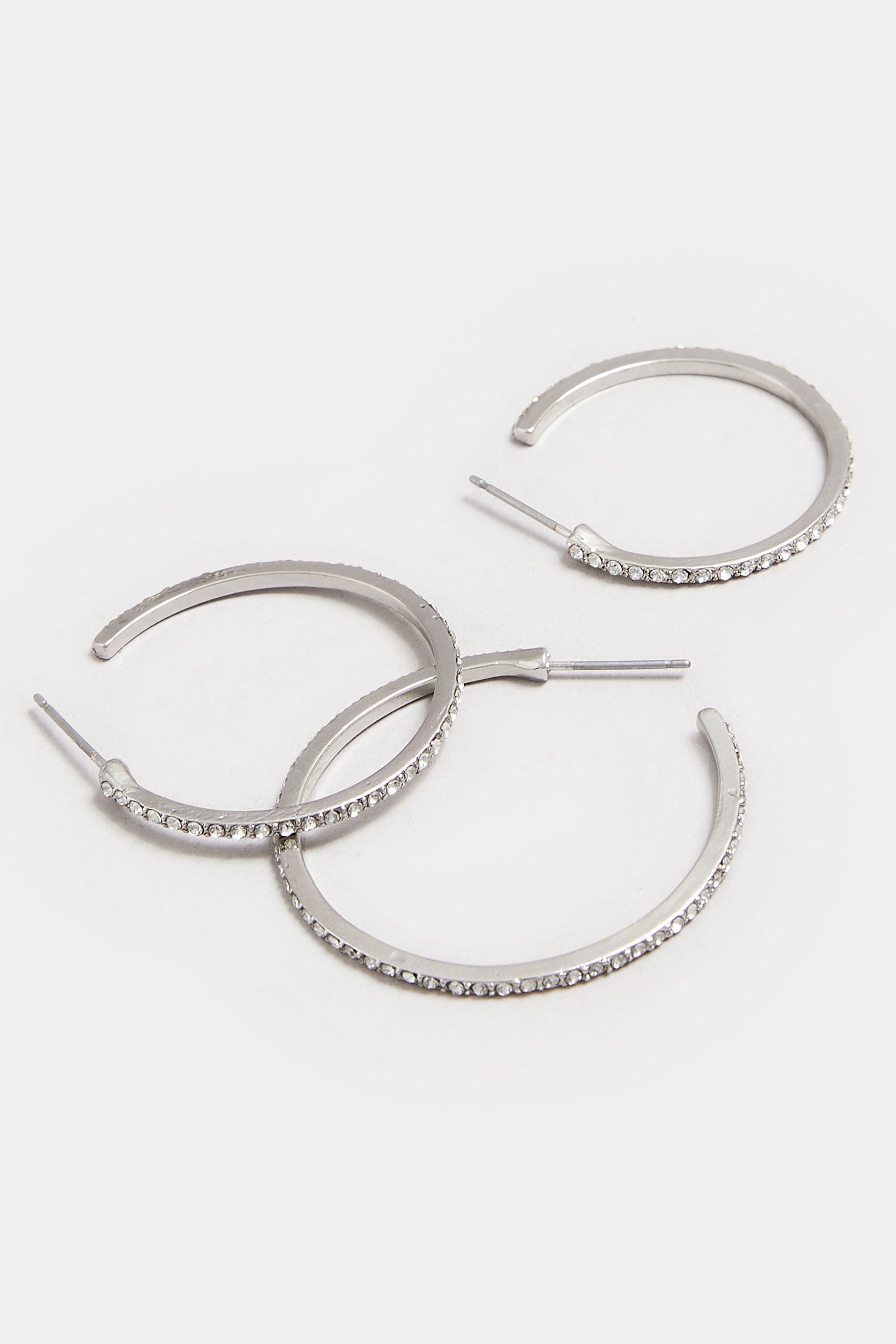 3 PACK Silver Tone Diamante Hoop Earrings Set | Yours Clothing 4