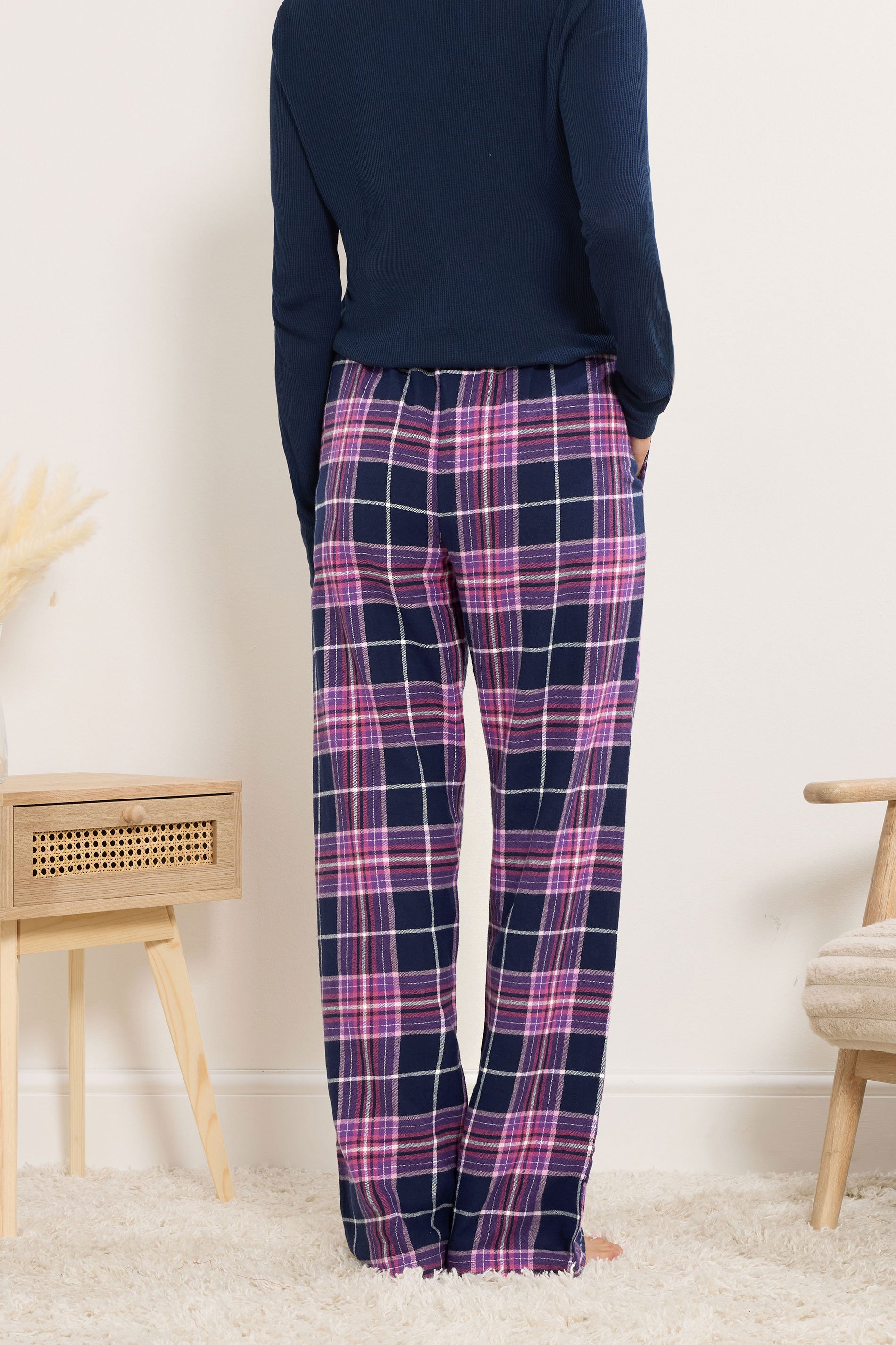 LTS Tall Purple Cotton Check Pyjama Bottoms | Long Tall Sally 4