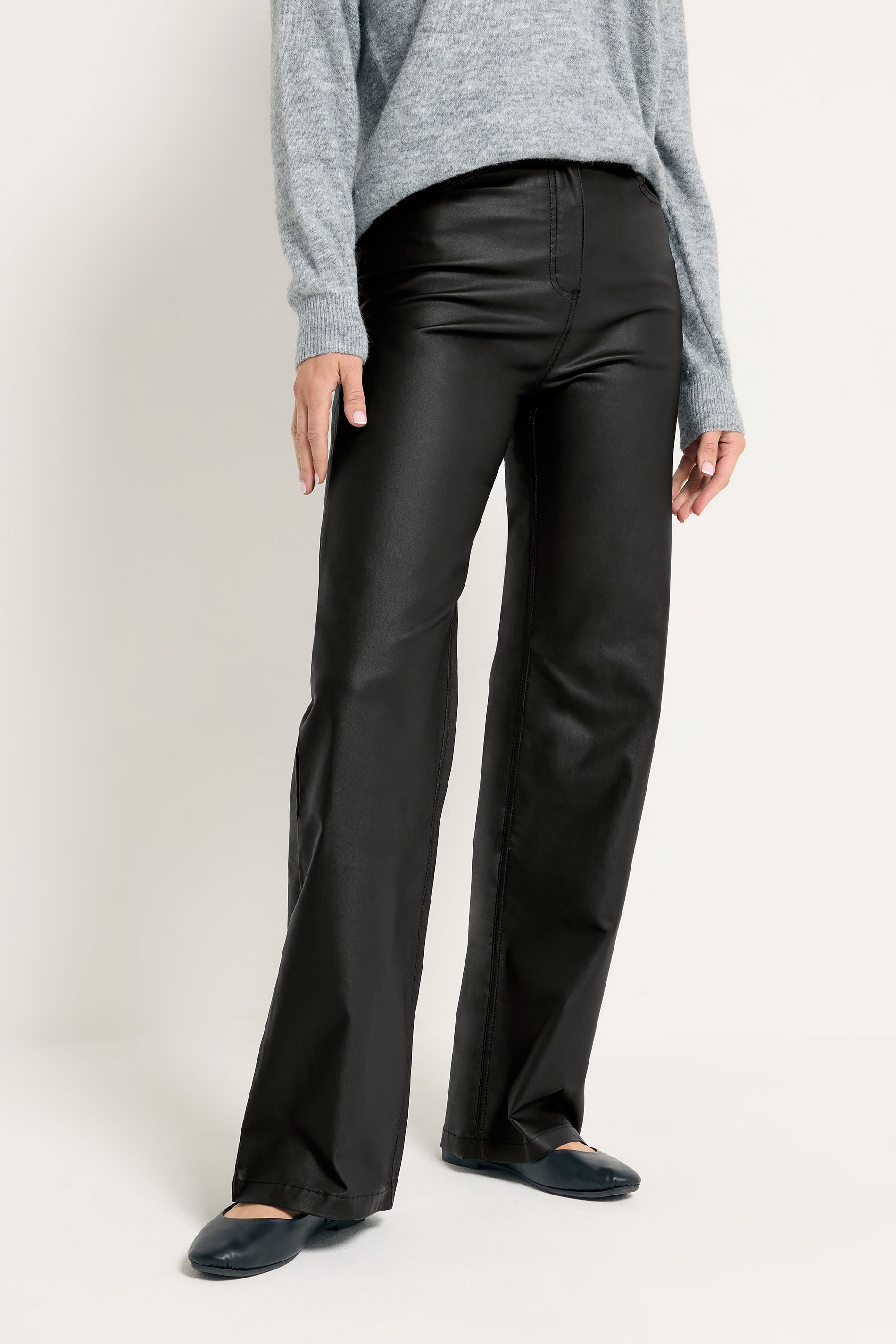 LTS Tall Black Faux Leather Wide Leg Trousers | Long Tall Sally  2