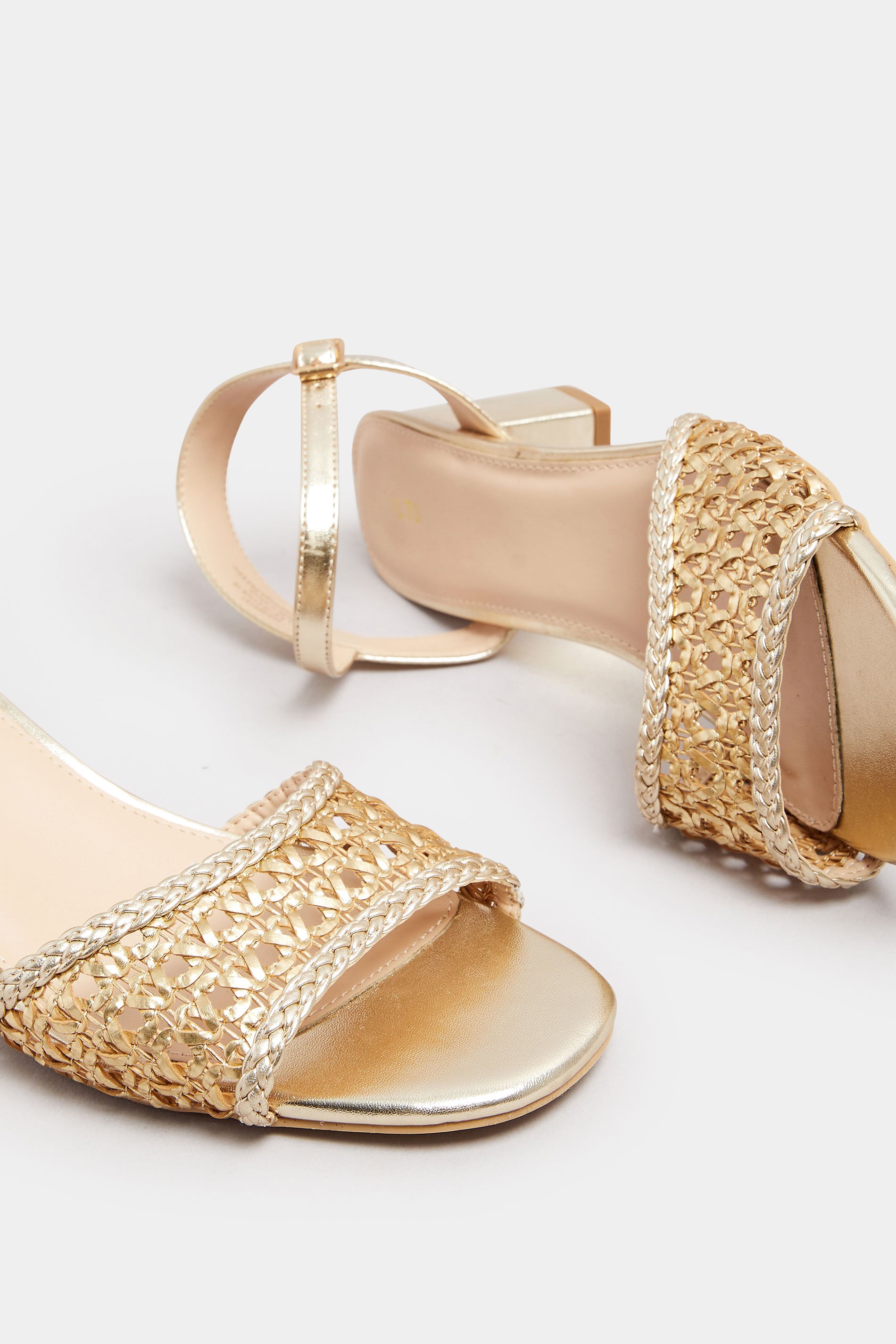 LTS Gold Woven Strap Open Toe Block Heel In Standard Fit | Long Tall Sally 5