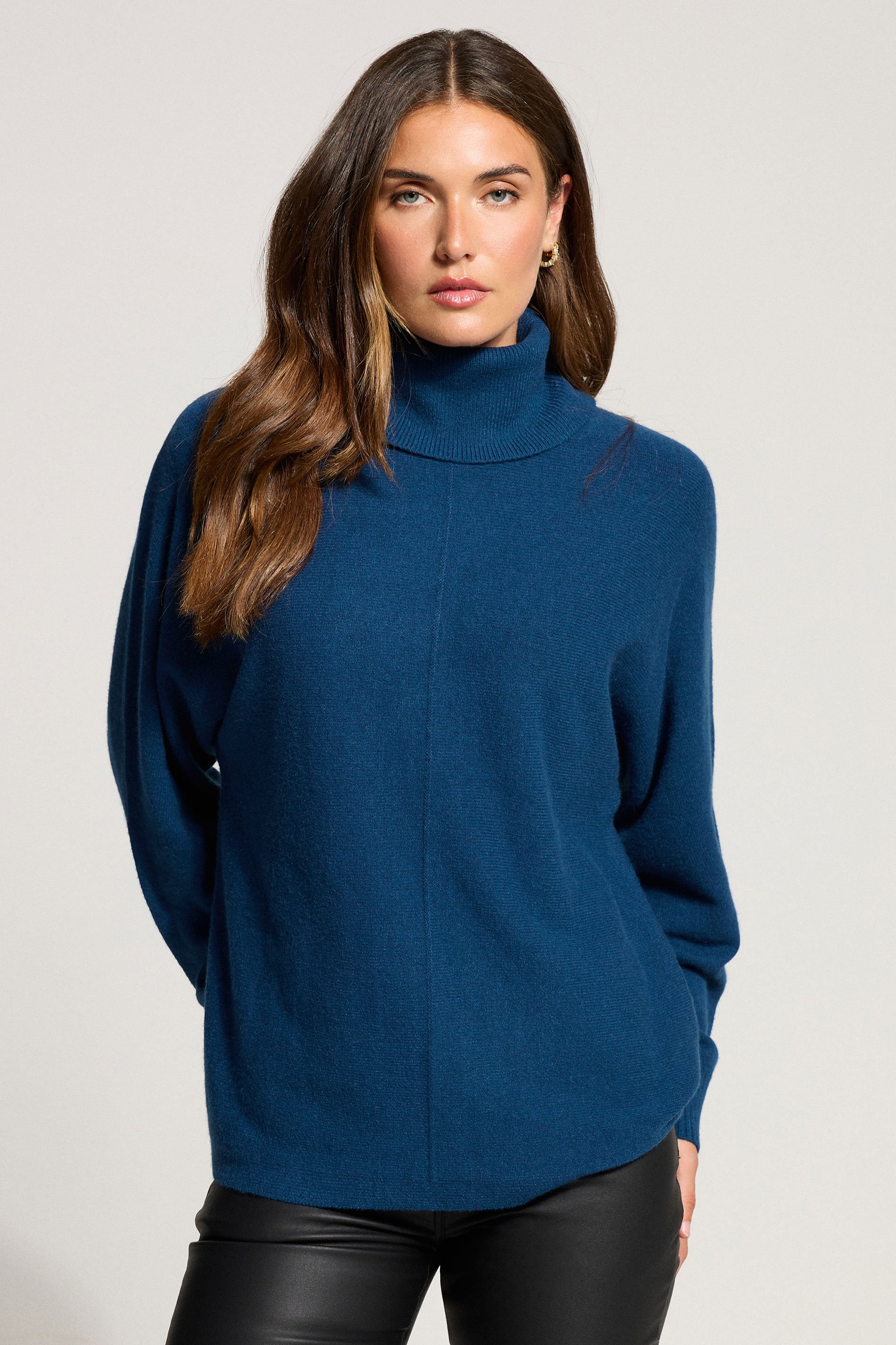LTS Tall Teal Blue Batwing Roll Neck Jumper | Long Tall Sally 1