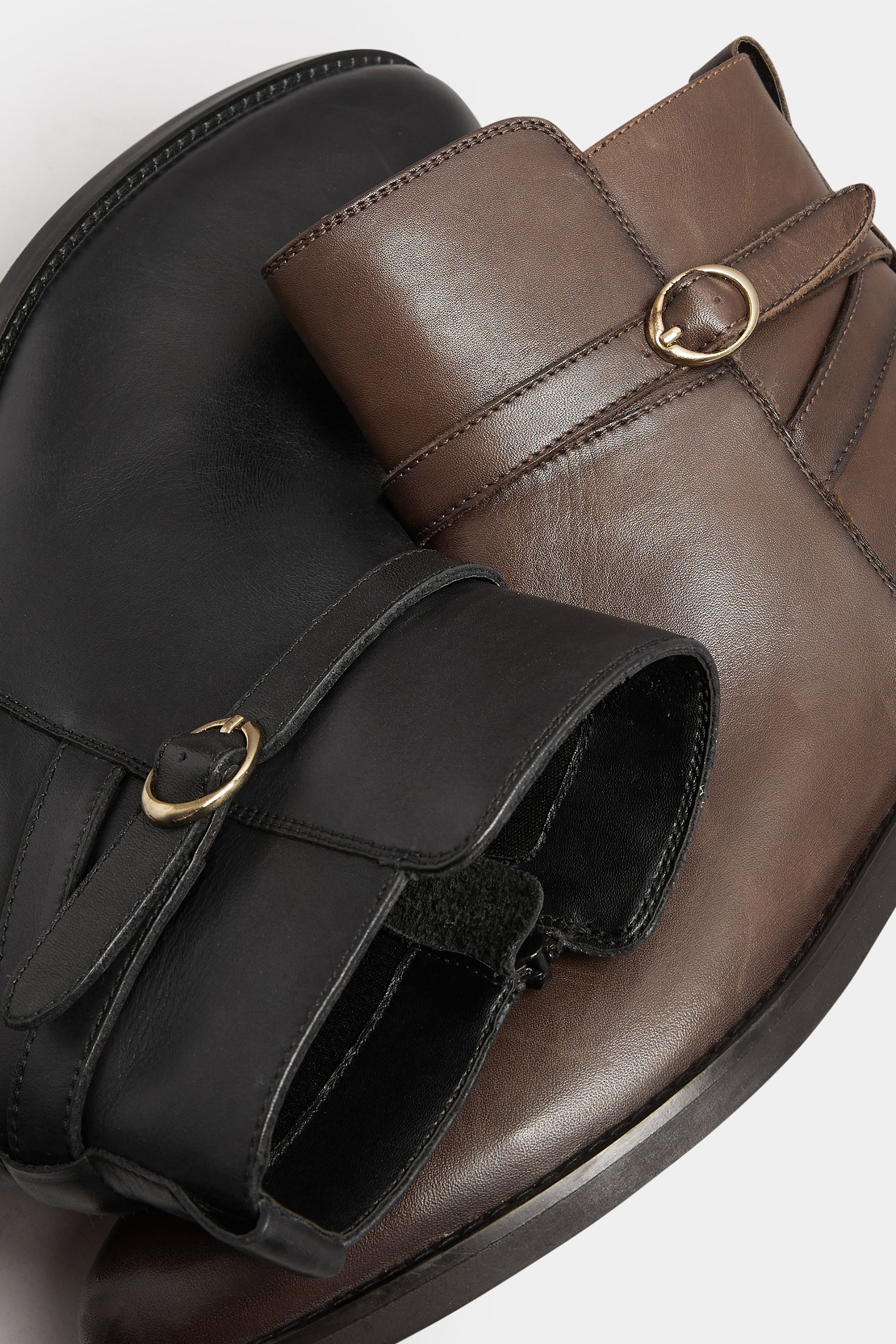 LTS Brown Leather Buckle Detail Ankle Boots In Standard Fit | Long Tall Sally 7