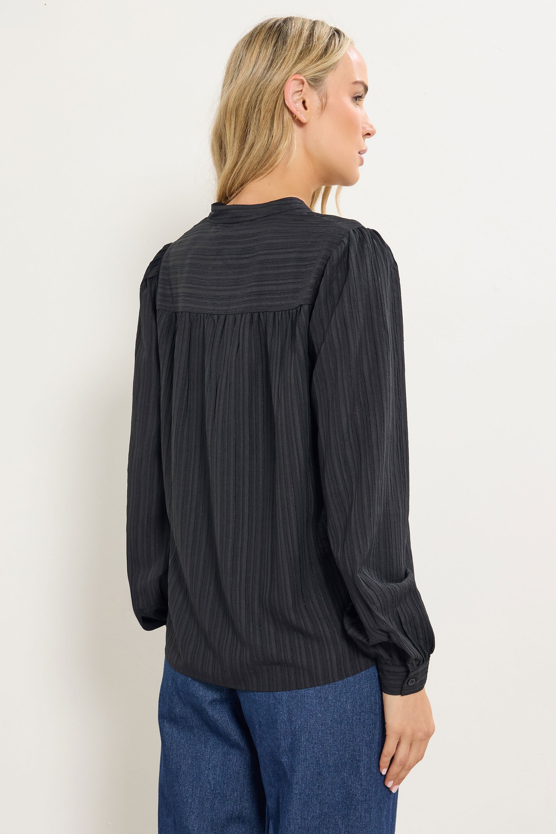 LTS Tall Black Textured Tie Neck Blouse | Long Tall Sally 3