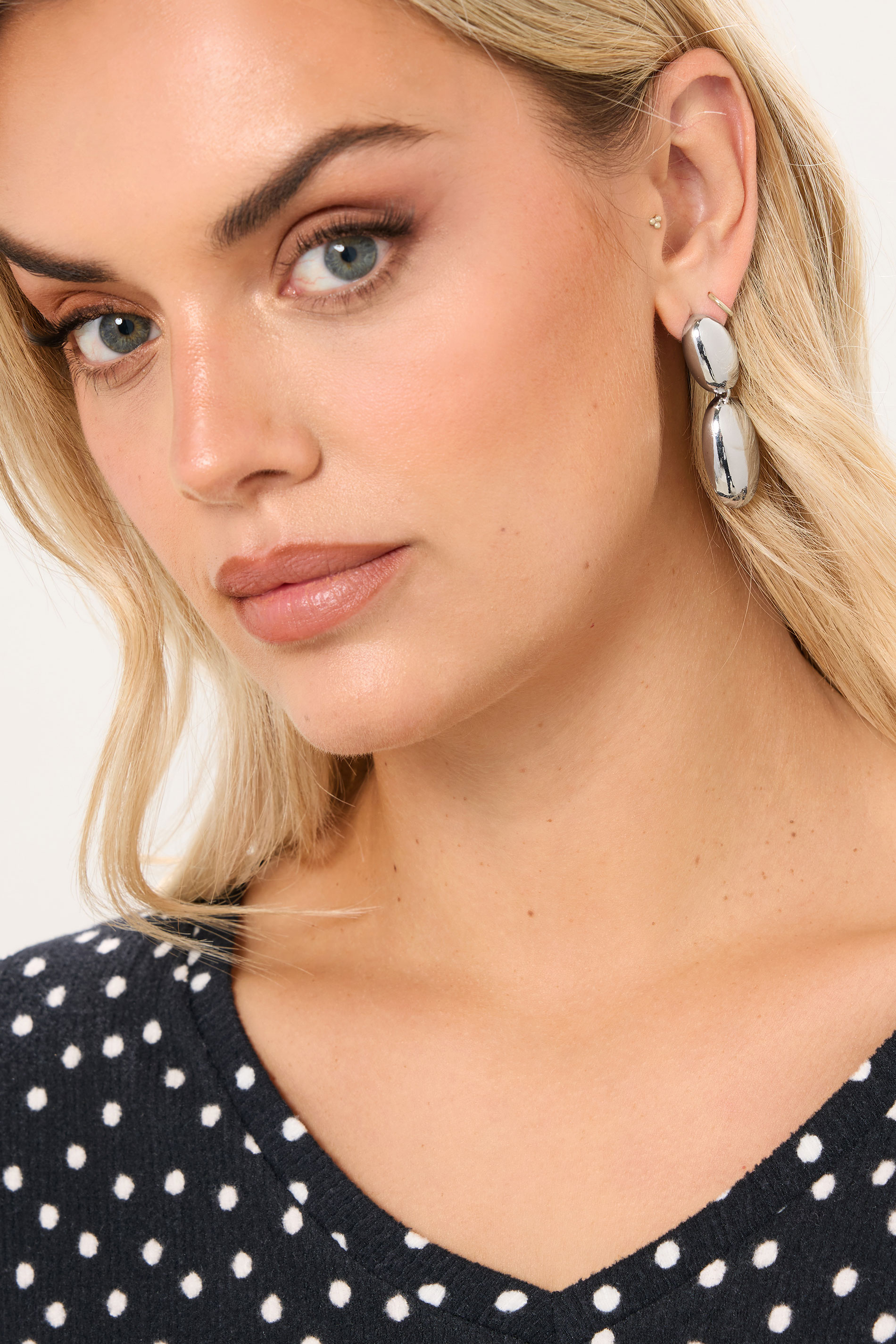 Silver Tone Polished Drop Earrings | Yours Clothing 1
