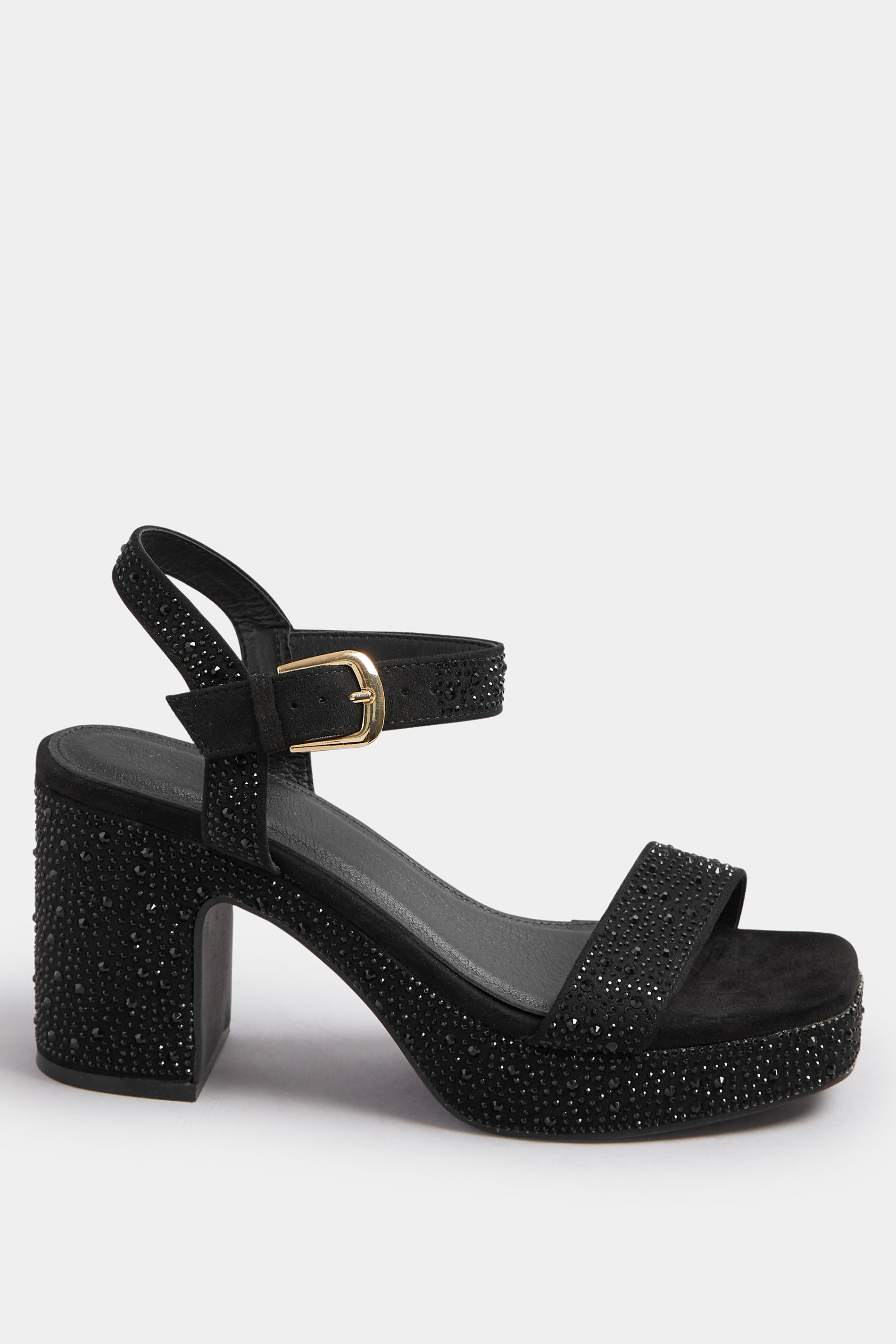 Black Diamante Platform Block Heels In Wide E Fit | Yours Clothing 3