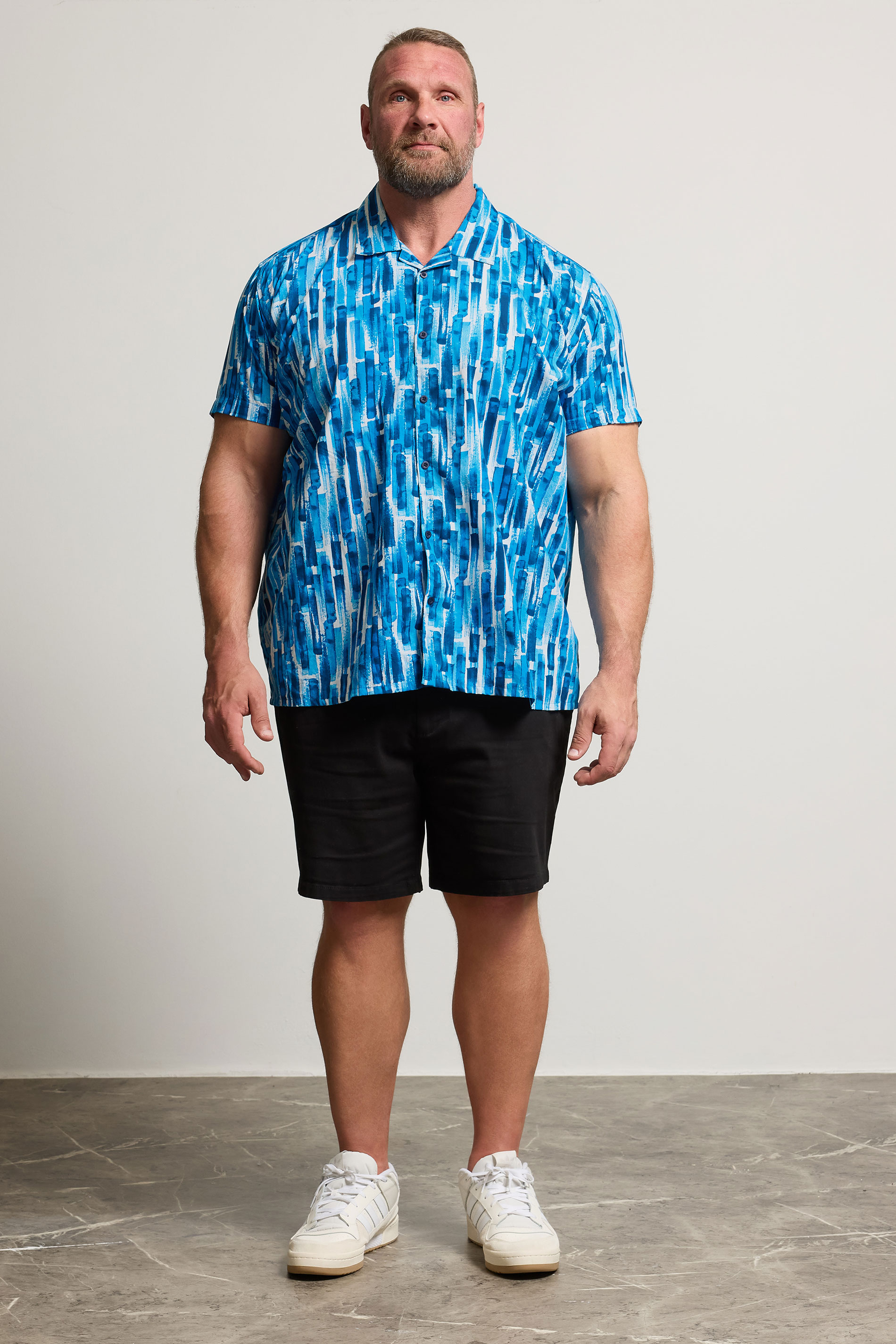 BadRhino Big & Tall Blue Abstract Print Peached Short Sleeve Revere Collar Shirt | BadRhino 3