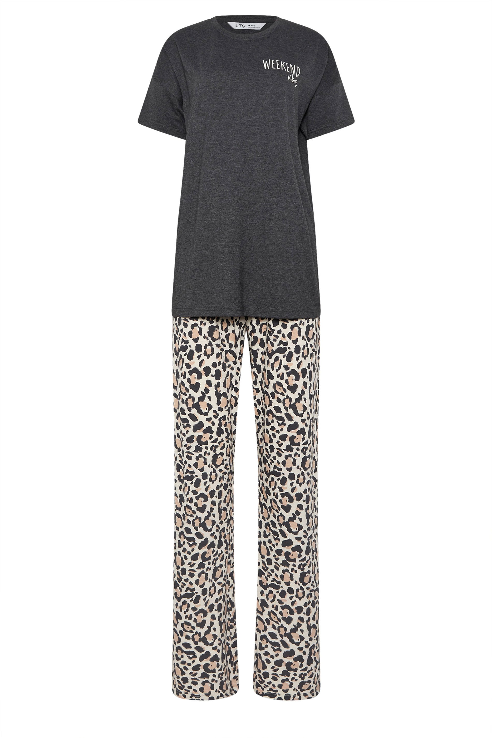 LTS Tall Women's Charcoal Grey 'Weekend Vibes' Slogan Pyjama Set | Long Tall Sally 6