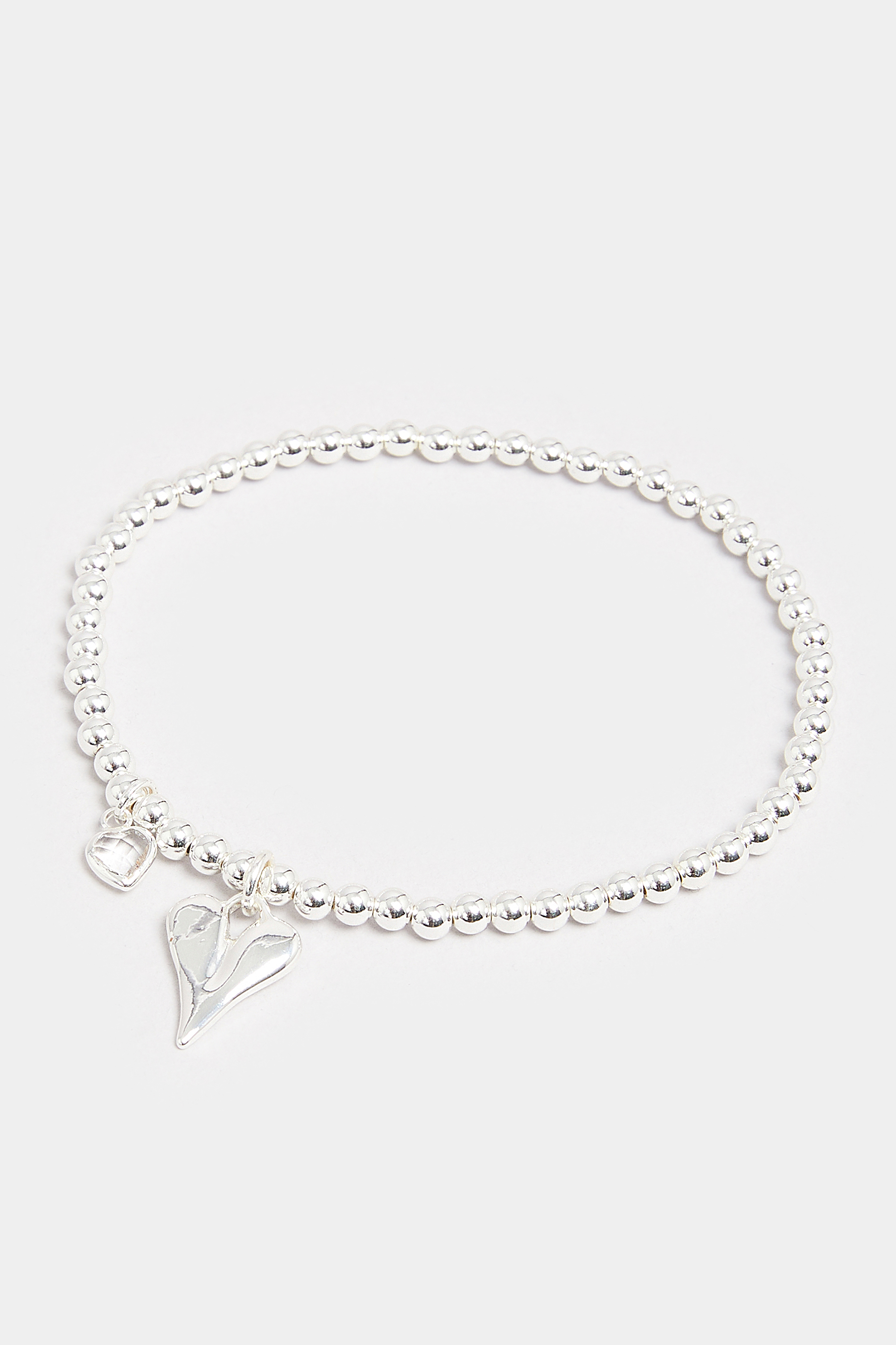 Silver Tone Heart Charm Stretch Bracelet | Yours Clothing 2