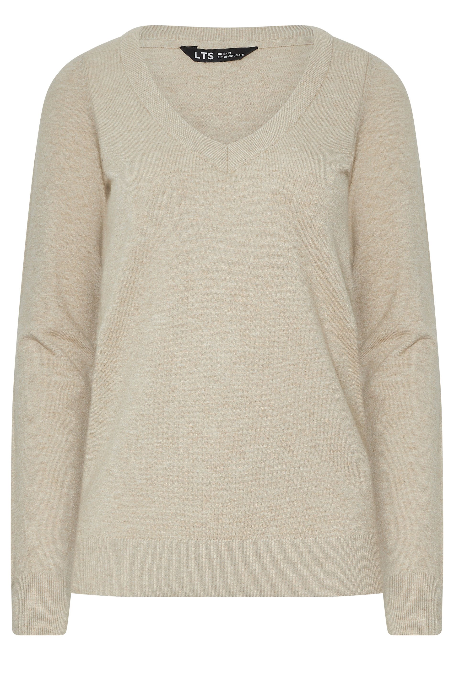 LTS Tall Natural Brown Marl Knit V-Neck Jumper | Long Tall Sally 5