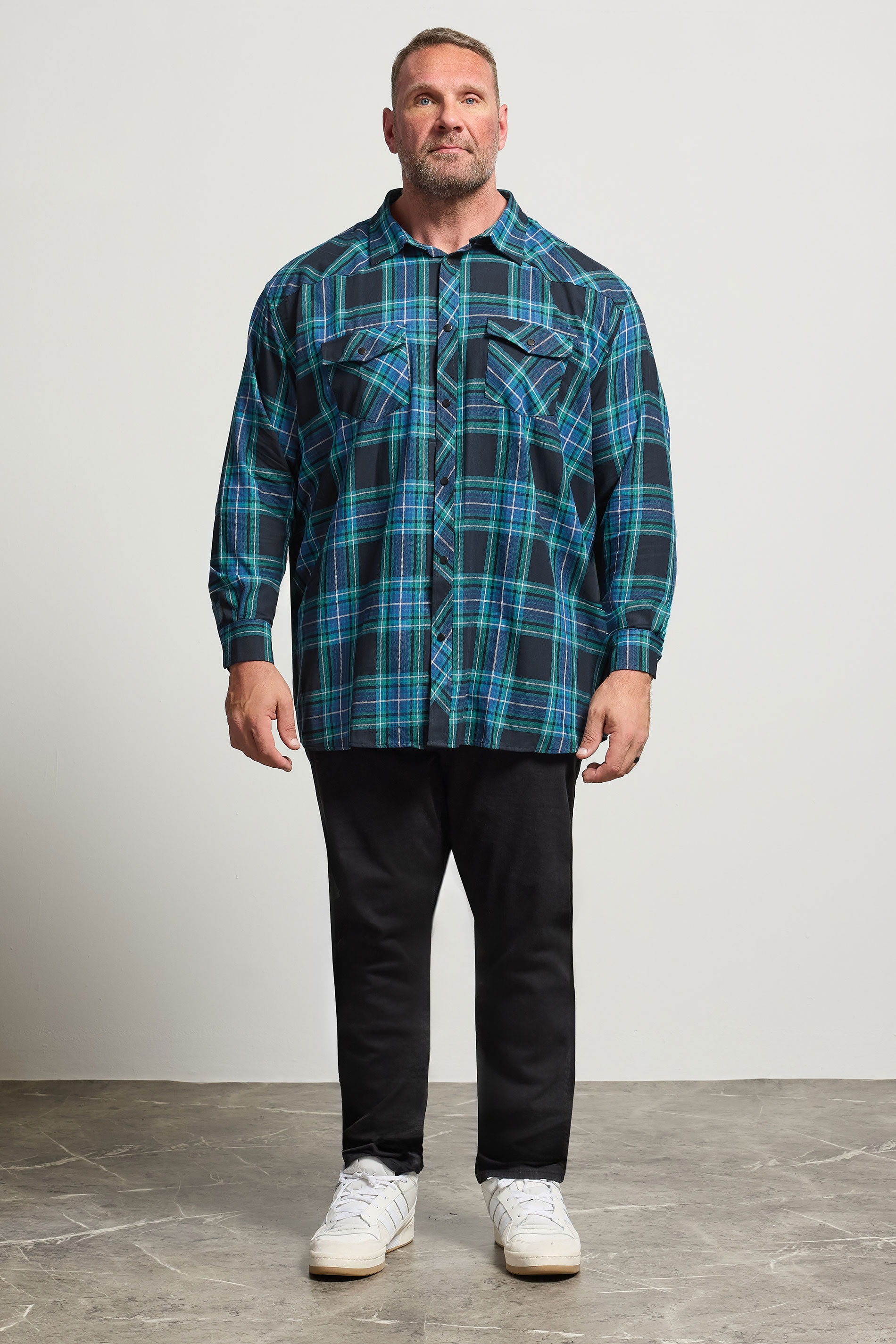 KAM Big & Tall Navy Blue Long Sleeve Check Shirt | BadRhino 2