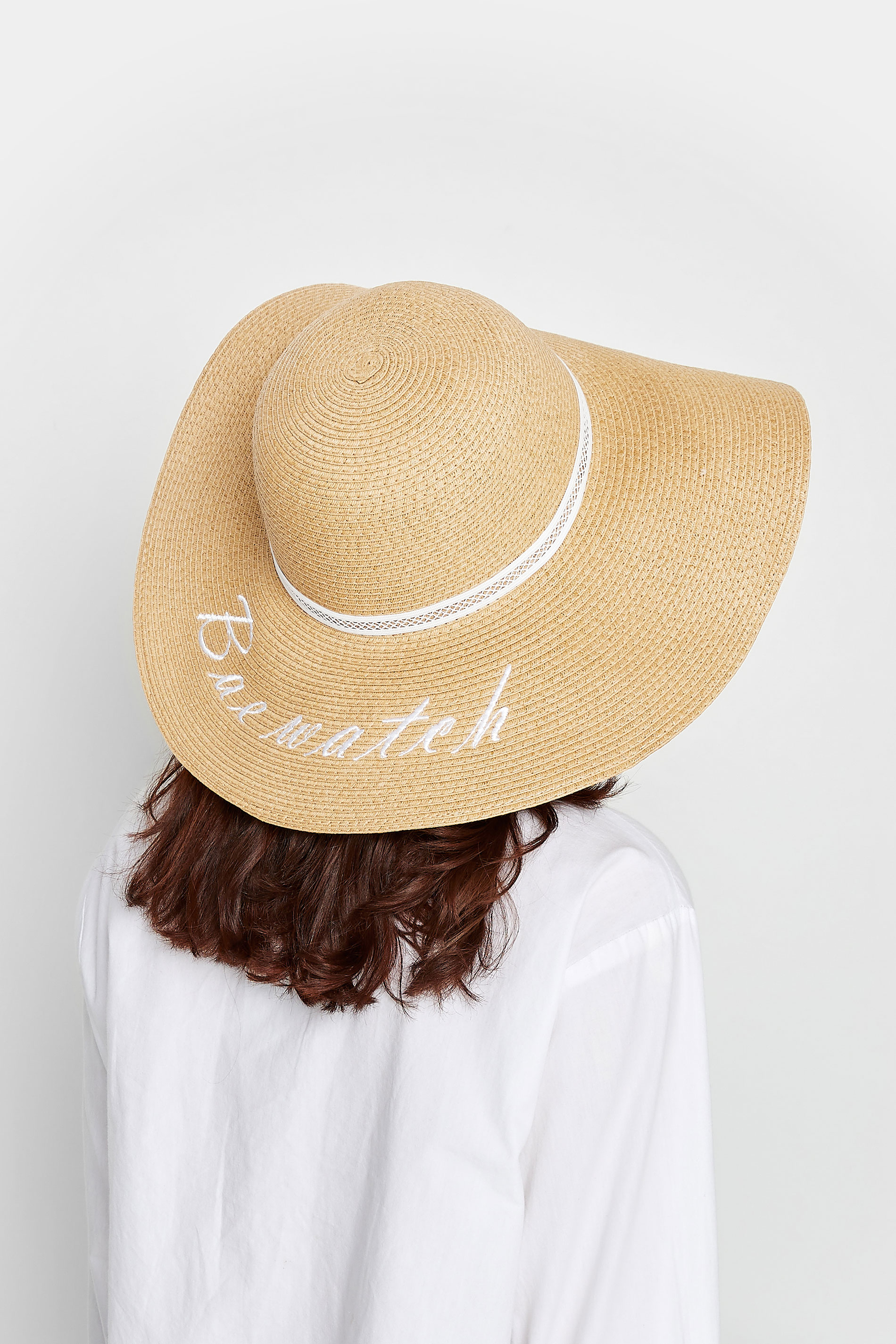 Brown 'Bae Watch' Slogan Floppy Straw Hat | Yours Clothing 1