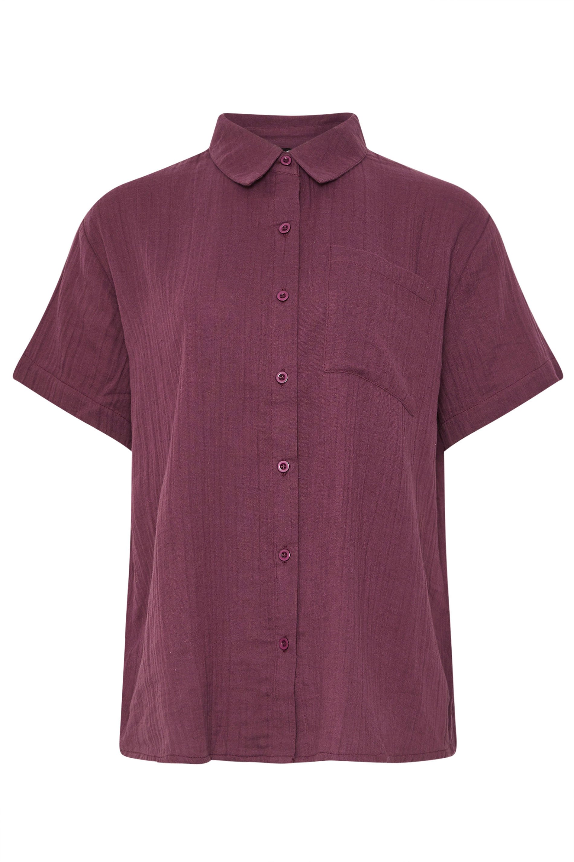 LTS Tall Dark Red Cotton Cheesecloth Short Sleeve Shirt | Long Tall Sally 6