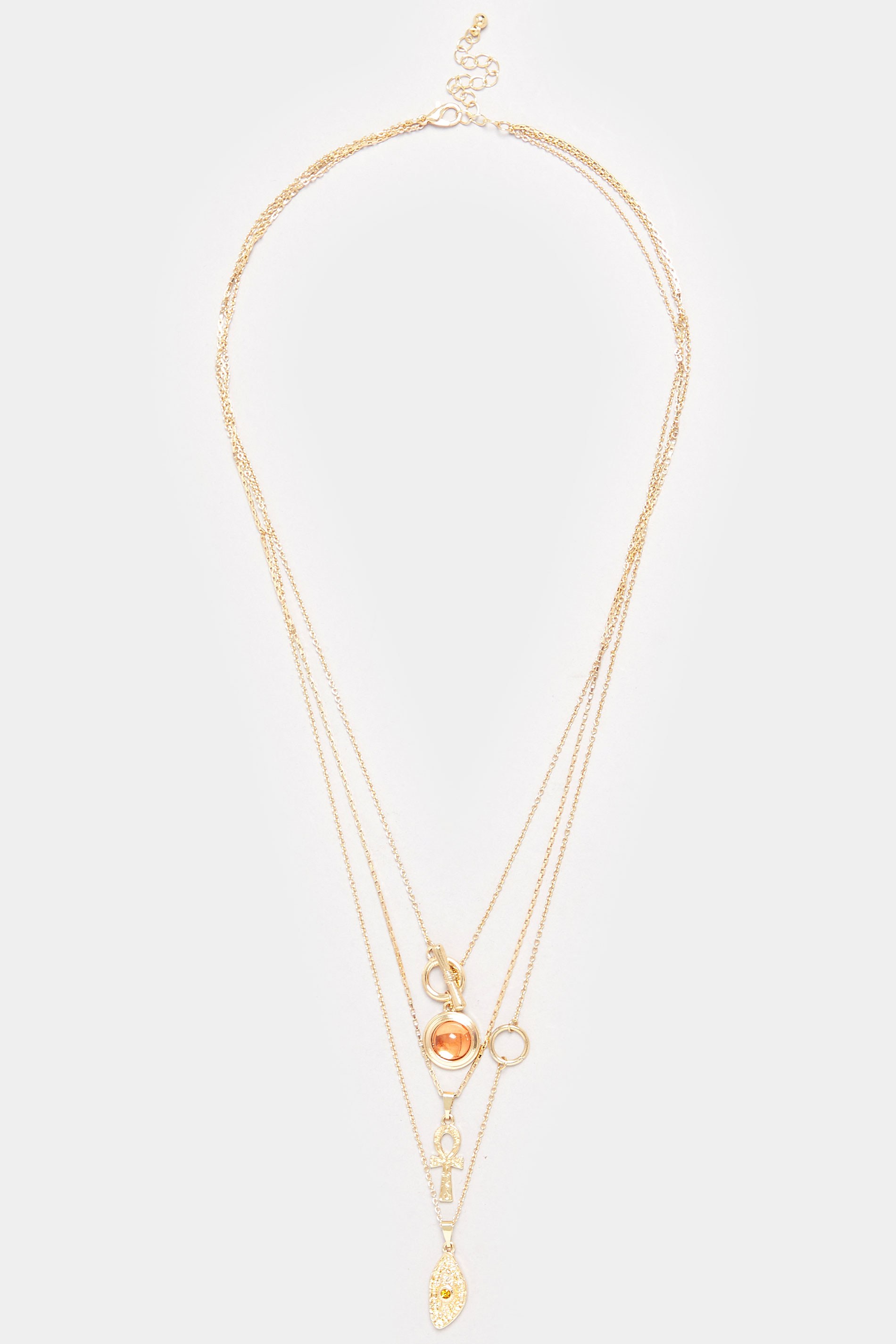 Gold Tone Triple Layer Amber Gemstone Necklace | Yours Clothing  2