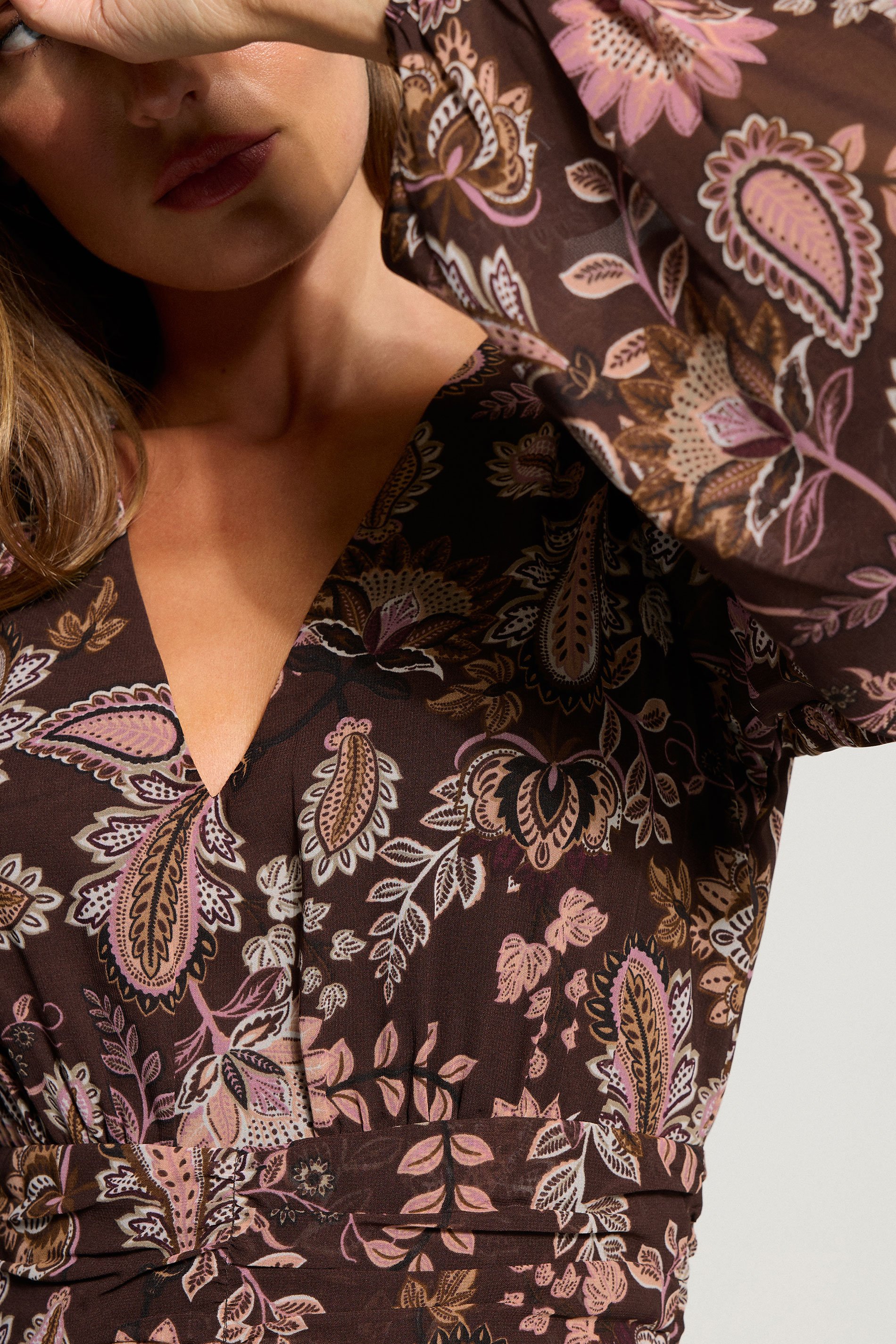 LTS Tall Chocolate Brown Paisley Chiffon Tiered Dress | Long Tall Sally 5