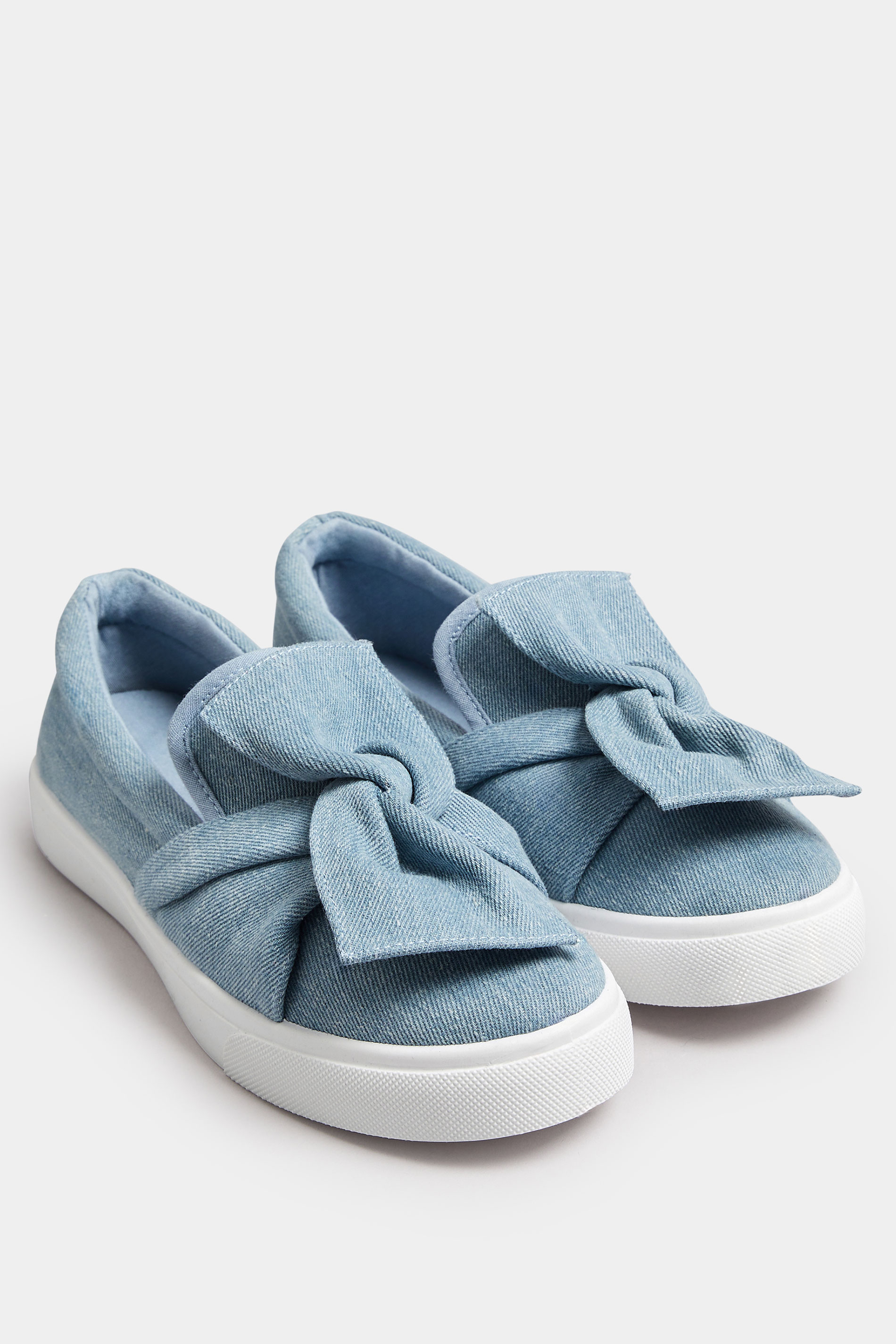 Blue Denim Twisted Bow Slip-On Trainers | Yours Clothing 2