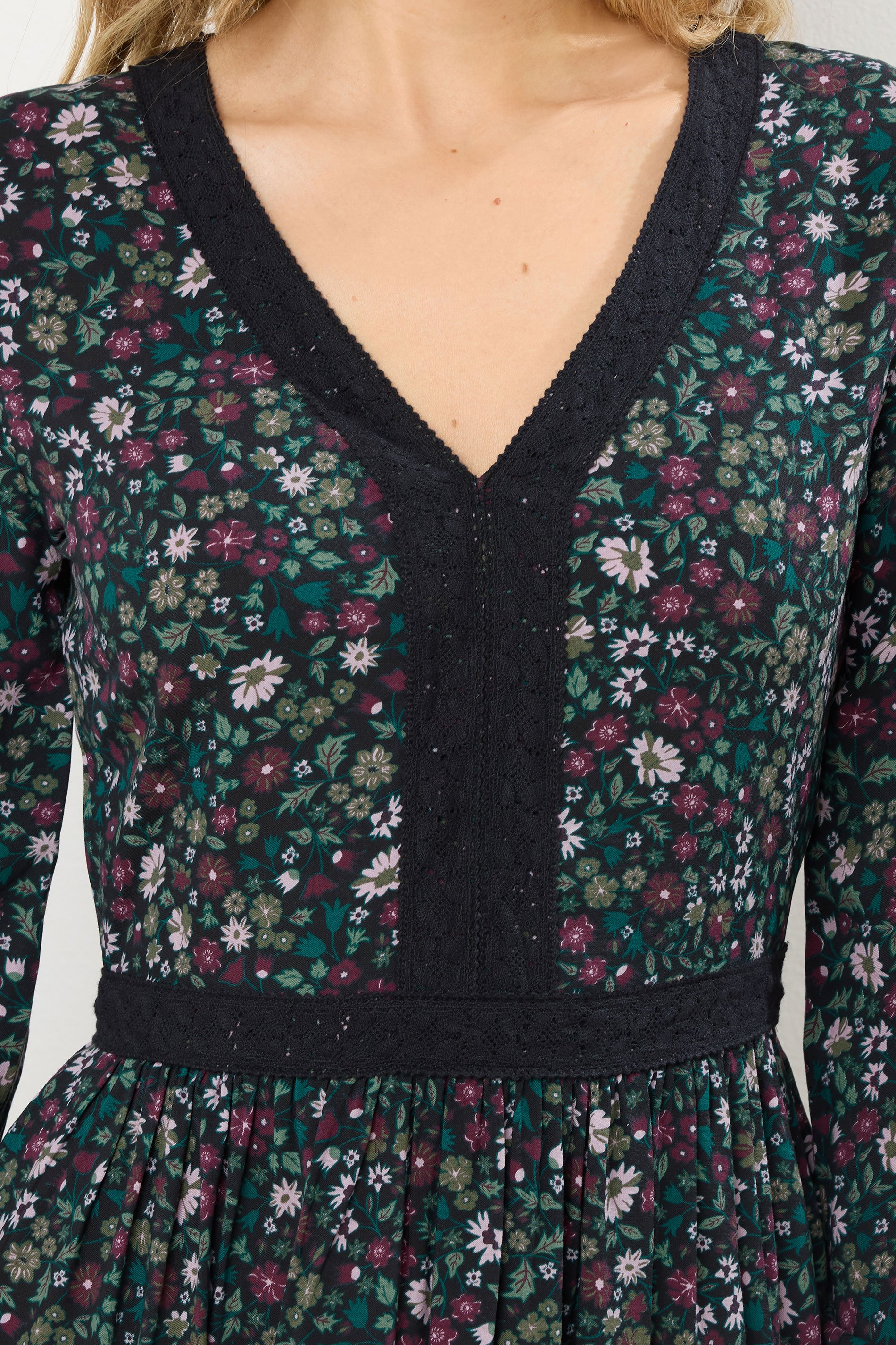 LTS Tall Dark Green Floral Lace Trim Maxi Dress | Long Tall Sally 4