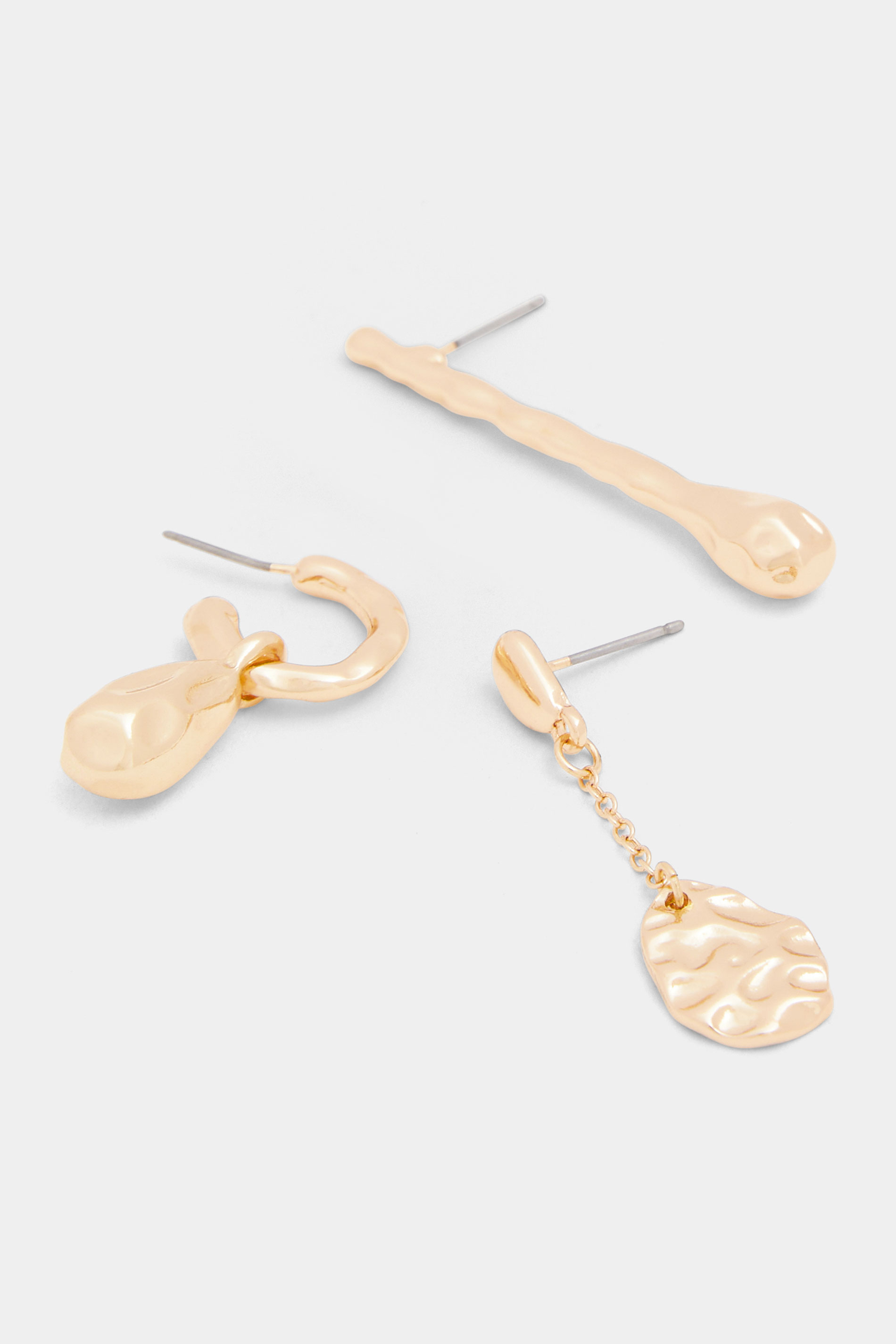 YOURSET 3 PACK Gold Tone Textured Earrings | Yours Clothing 4